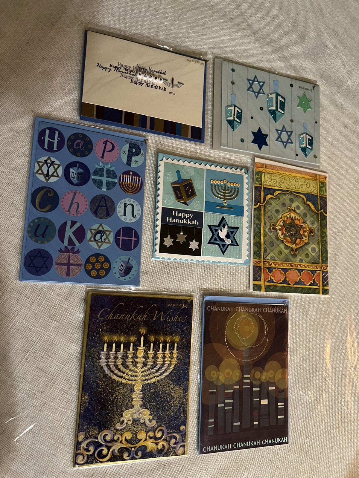 PAPYRUS Lot Of 7 Hanukkah Holiday Cards Sparkle Embellished Chanukah Pretty