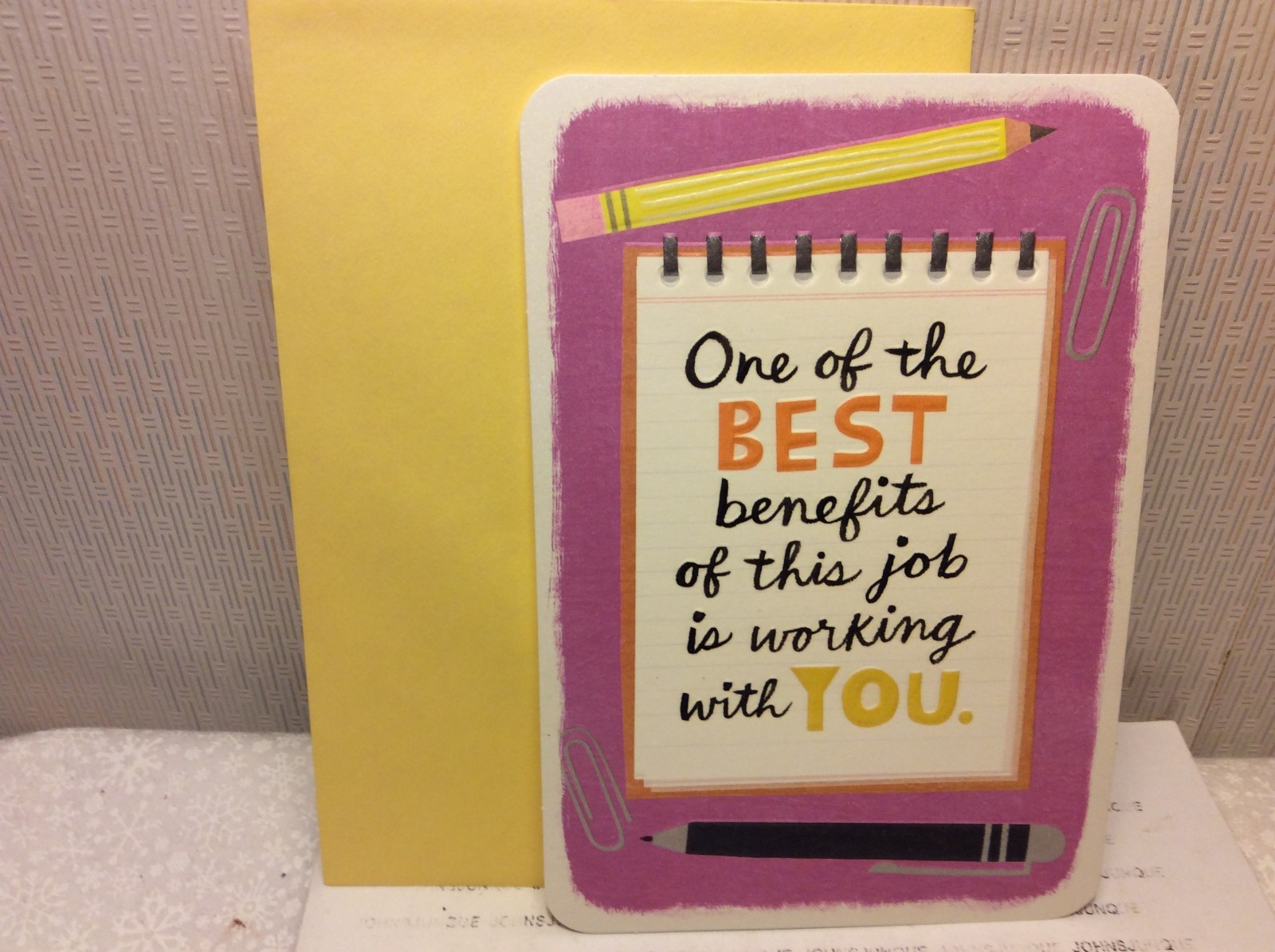 CO-WORKER HALLMARK CARD New with Envelope “ONE OF THE BEST BENEFITS OF THIS JOB”