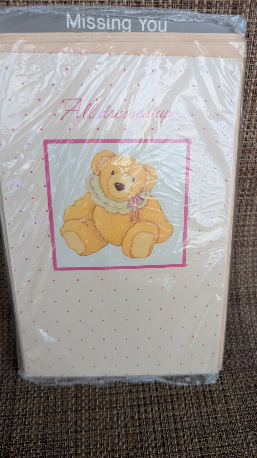 Vintage NOS “Missing You” All Dressed Up Teddy Bear Greeting Card Polka Dot