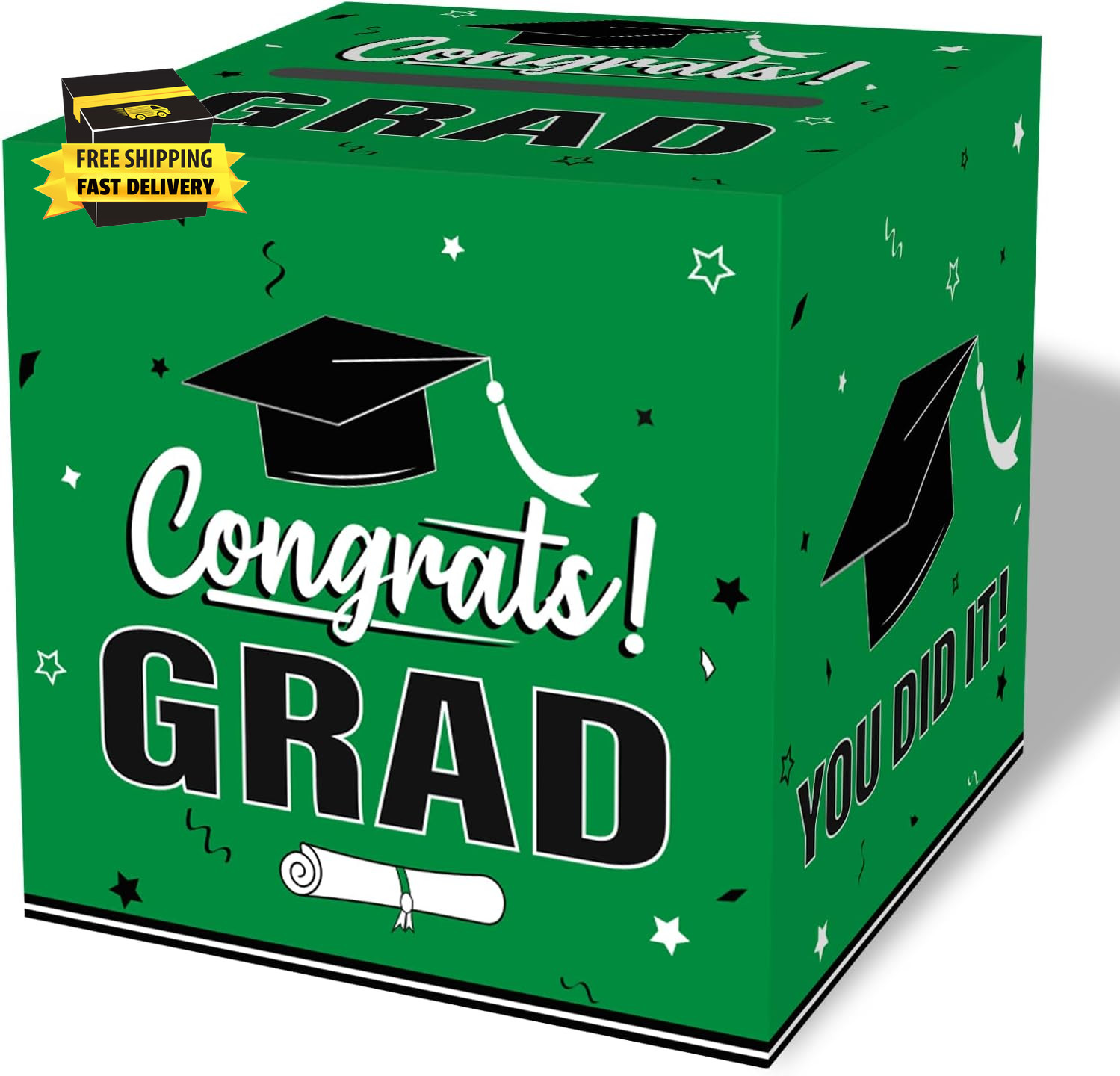 Graduation Card Box 2026, Green Foldable Cardboard Card Box for Party, 2026 Grad