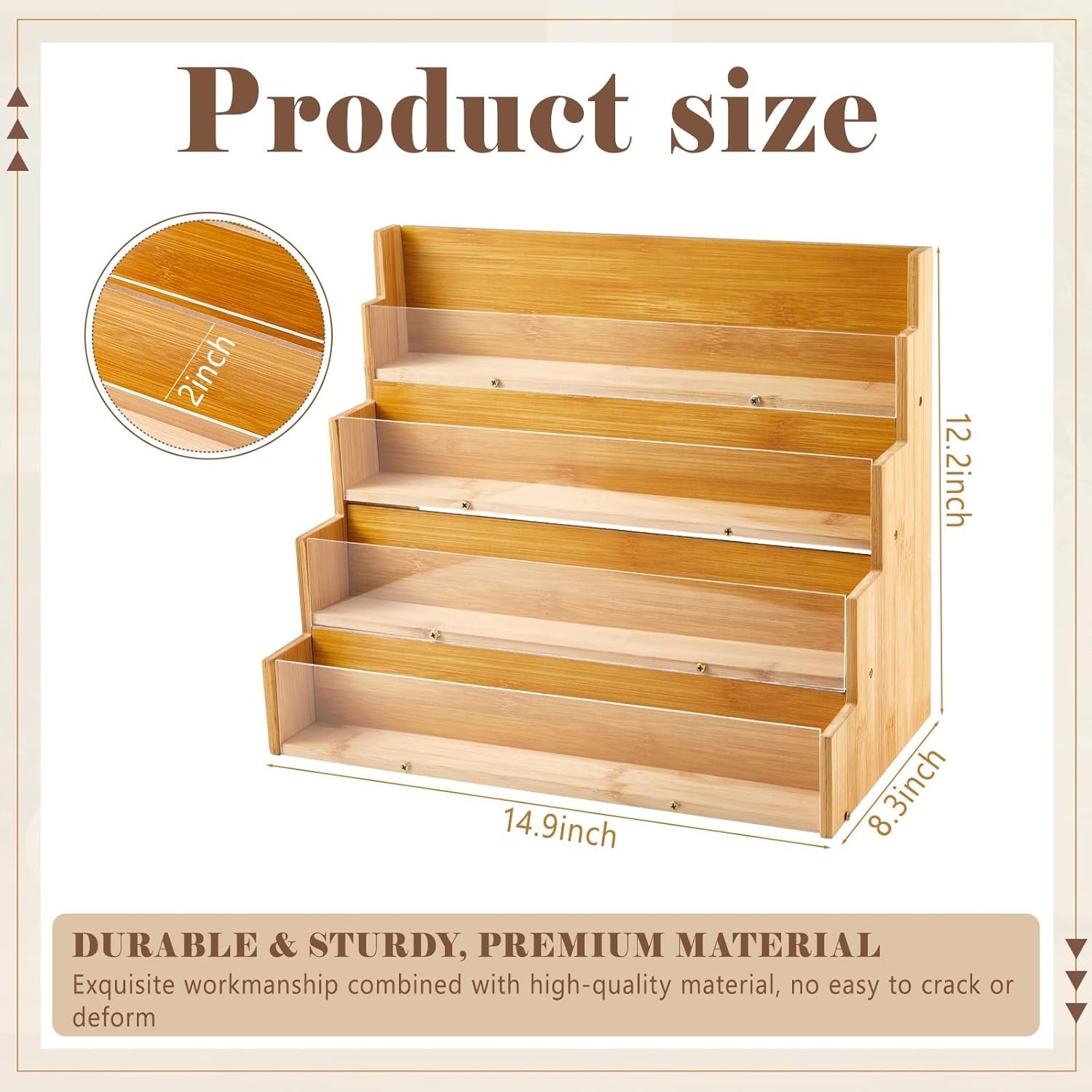 Wood & Acrylic 4 Tier Greeting Card Display Stand 14.96 x 12.2 x 8.27 in Bamboo