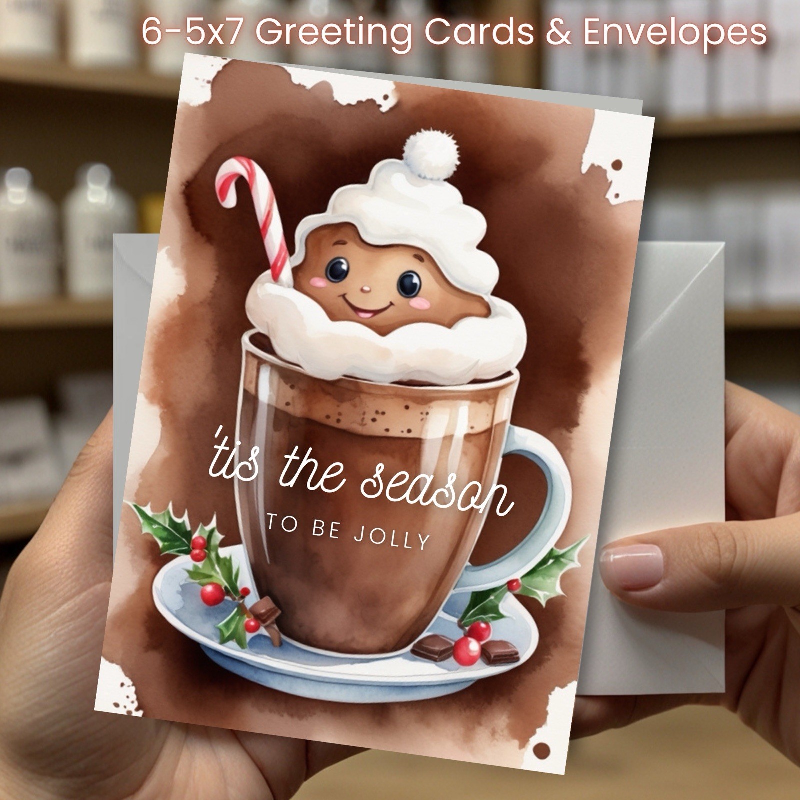 Christmas Greeting Cards w/ Envelope – Set of 6 -5×7 Cards & Envelopes L#068