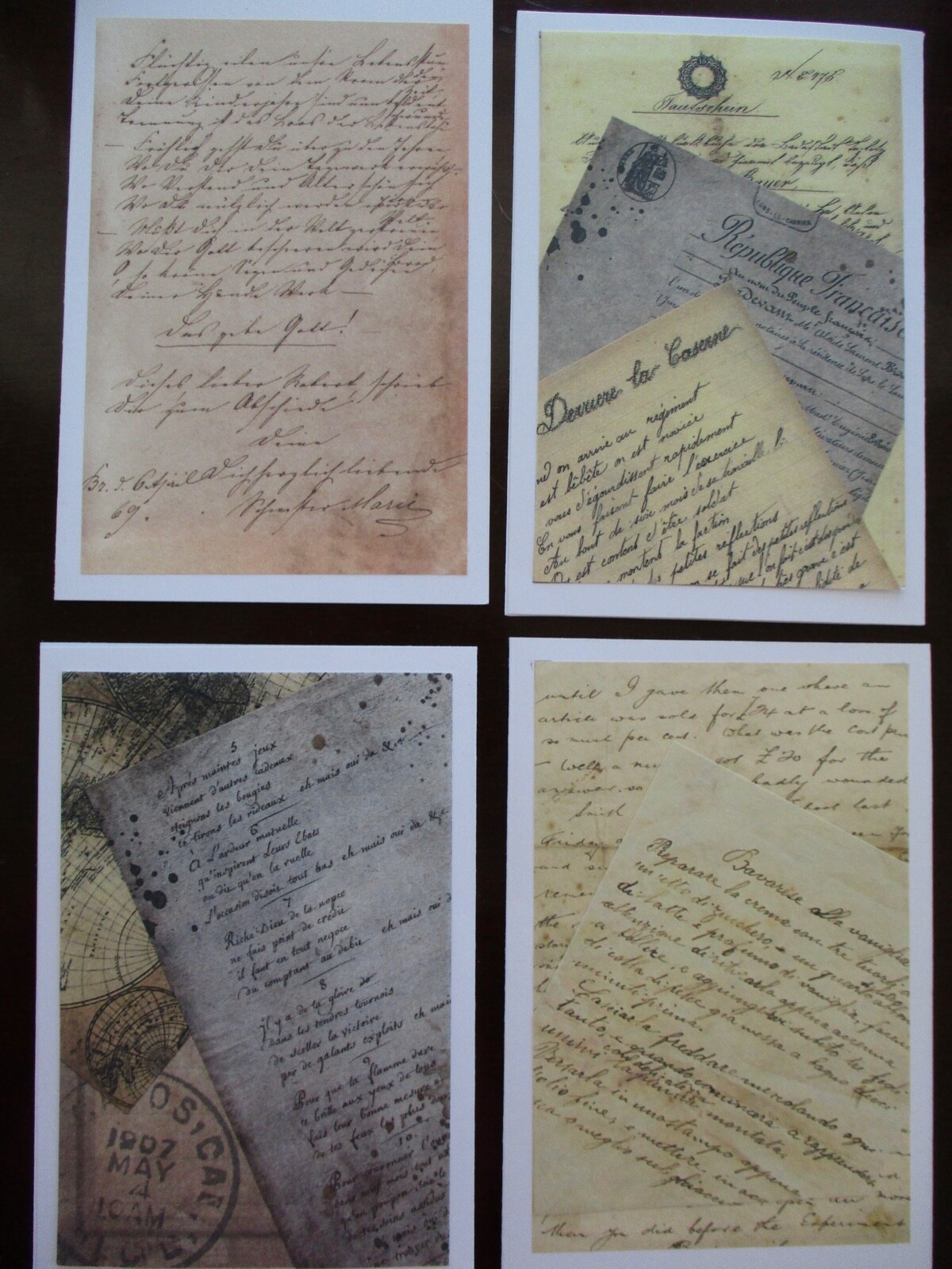 HANDMADE STATIONARY SET: 8 Vintage Ephemera Notecards+Envelopes+Seals