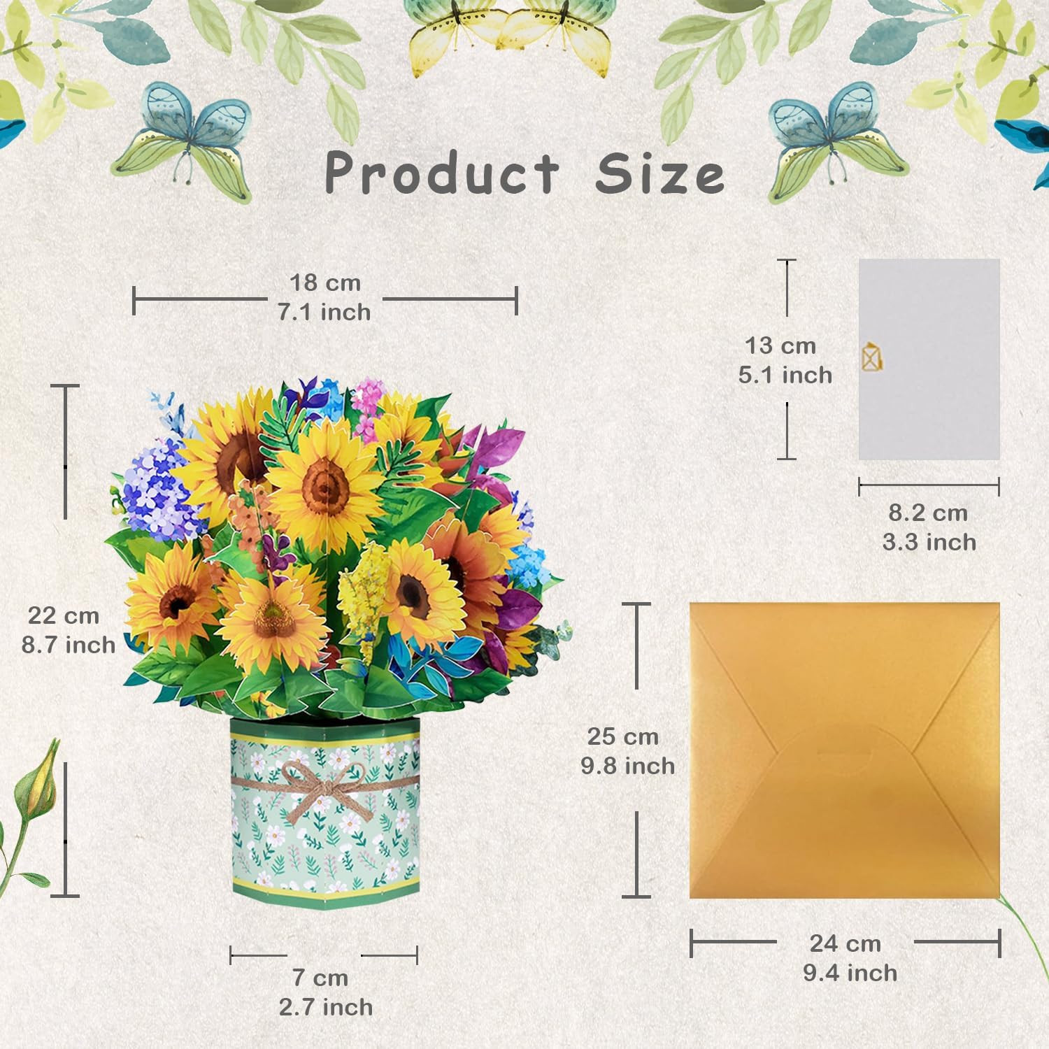 Sunflower Bouquet Pop up Card, 3D Flower Greeting Card with Envelopes for Any Oc