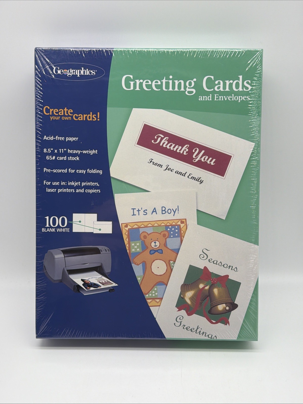 Geographics Blank Greeting Cards Envelopes 100 Pack White Cardstock