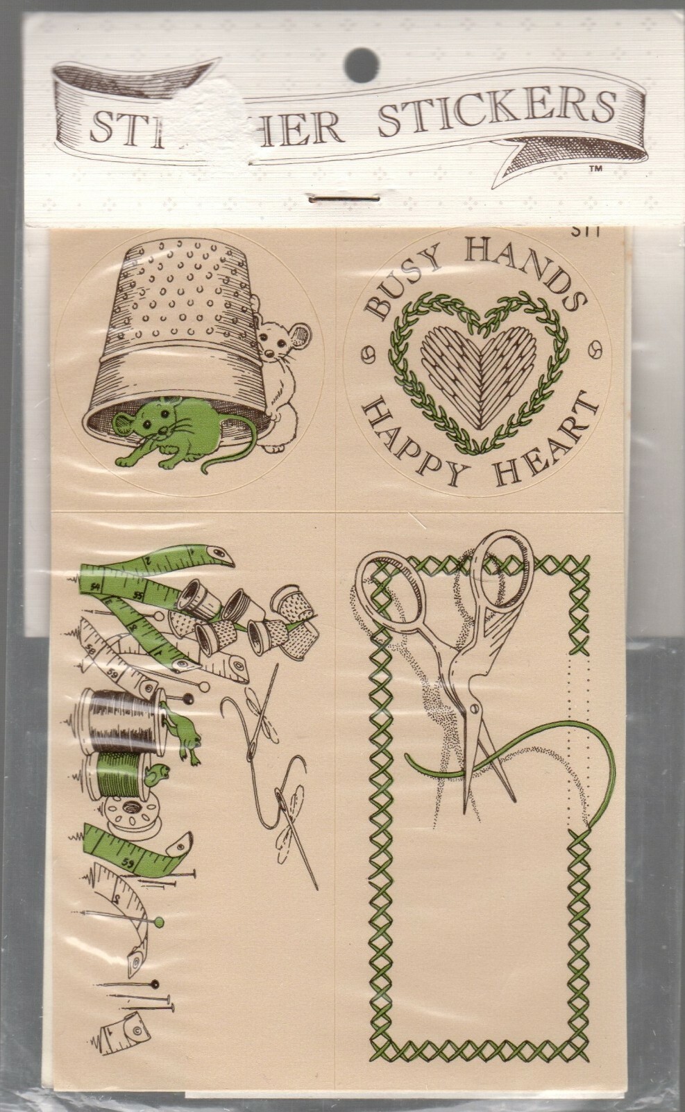 8 Stitcher Stickers, Sewing Themed Crafts, Thimble, Thread/Scissors/Needles Mice