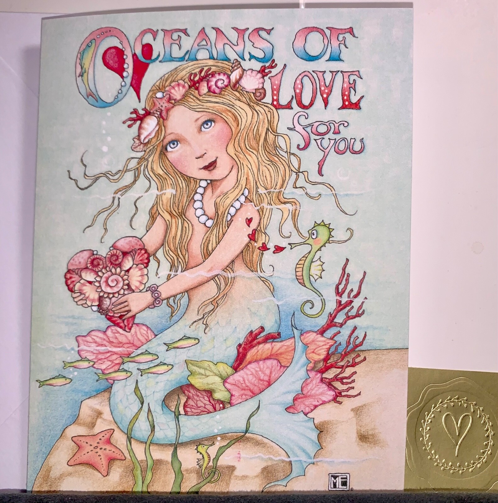 Encouragement Best Wishes Card! Mermaid Kisses Starfish Wishes!