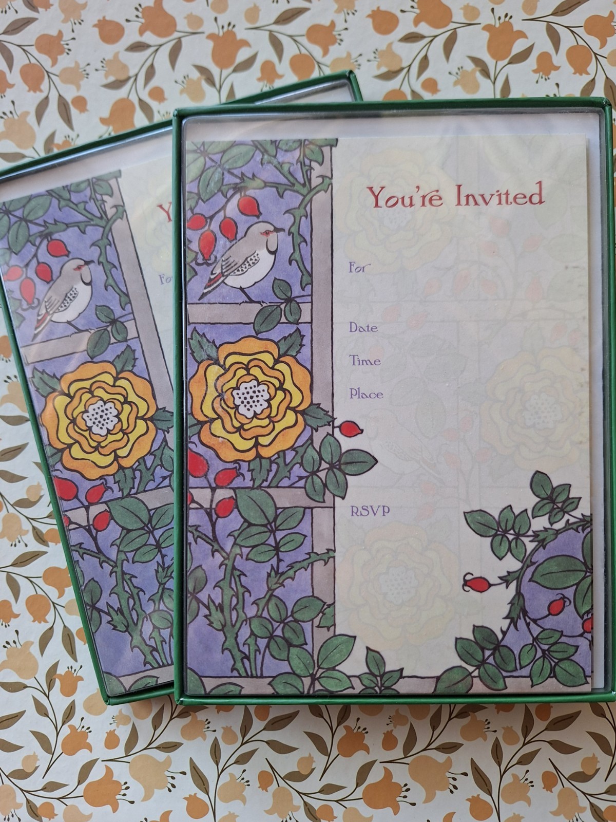 C.F.A. Voysey Invitations “Australian Finch” Pomegranate Arts & Crafts NIB