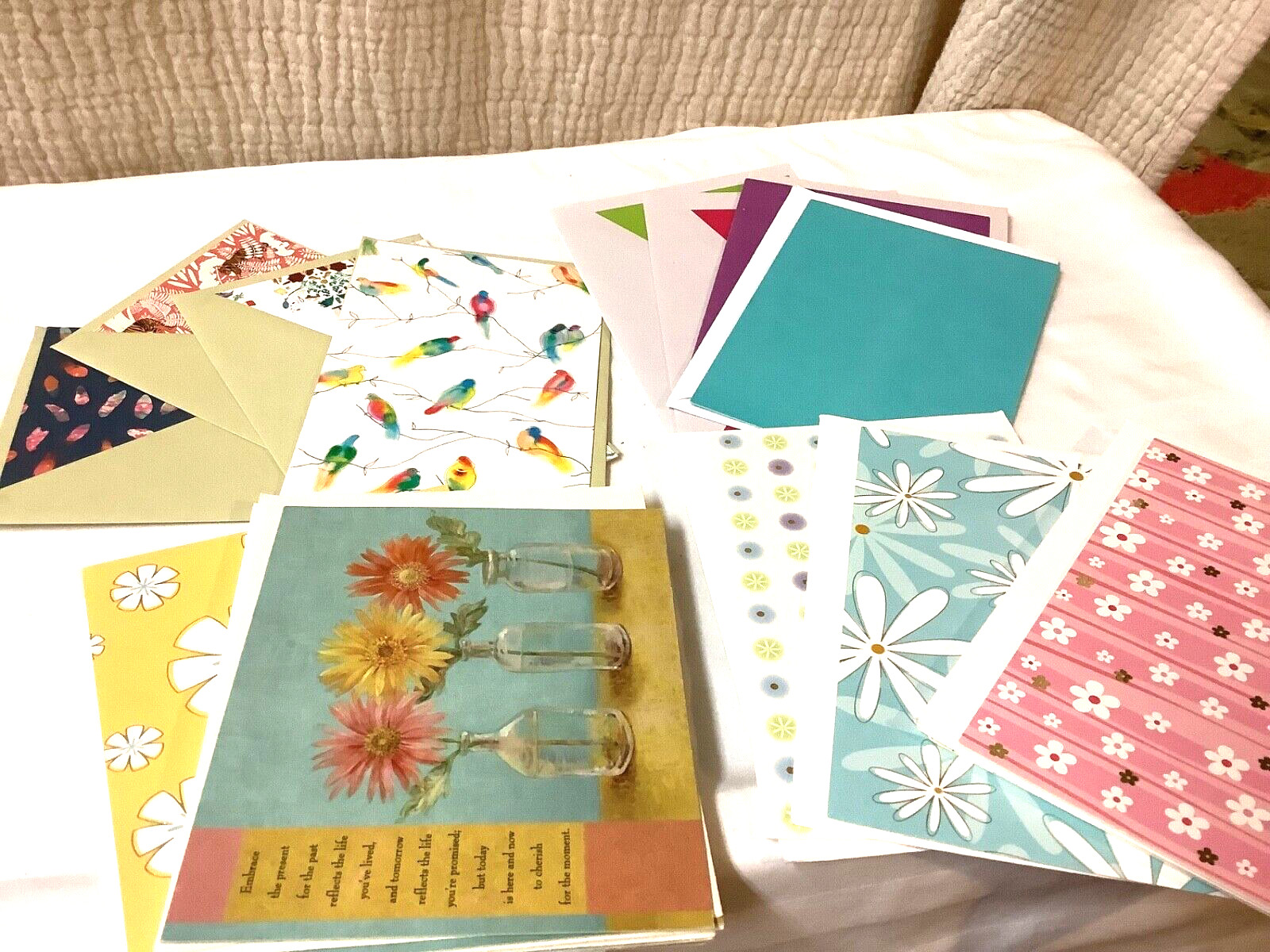 22 Blank Note Cards/Envelopes Floral, Tigers, Birds, Solids Contemporary Modern
