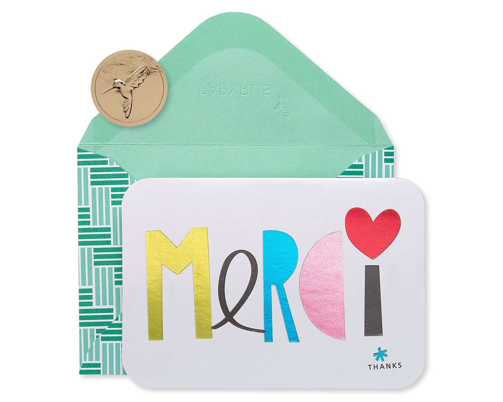 Thank You Cards with Envelopes, Merci, teal, gold, blue, pink, red (14-Count)…
