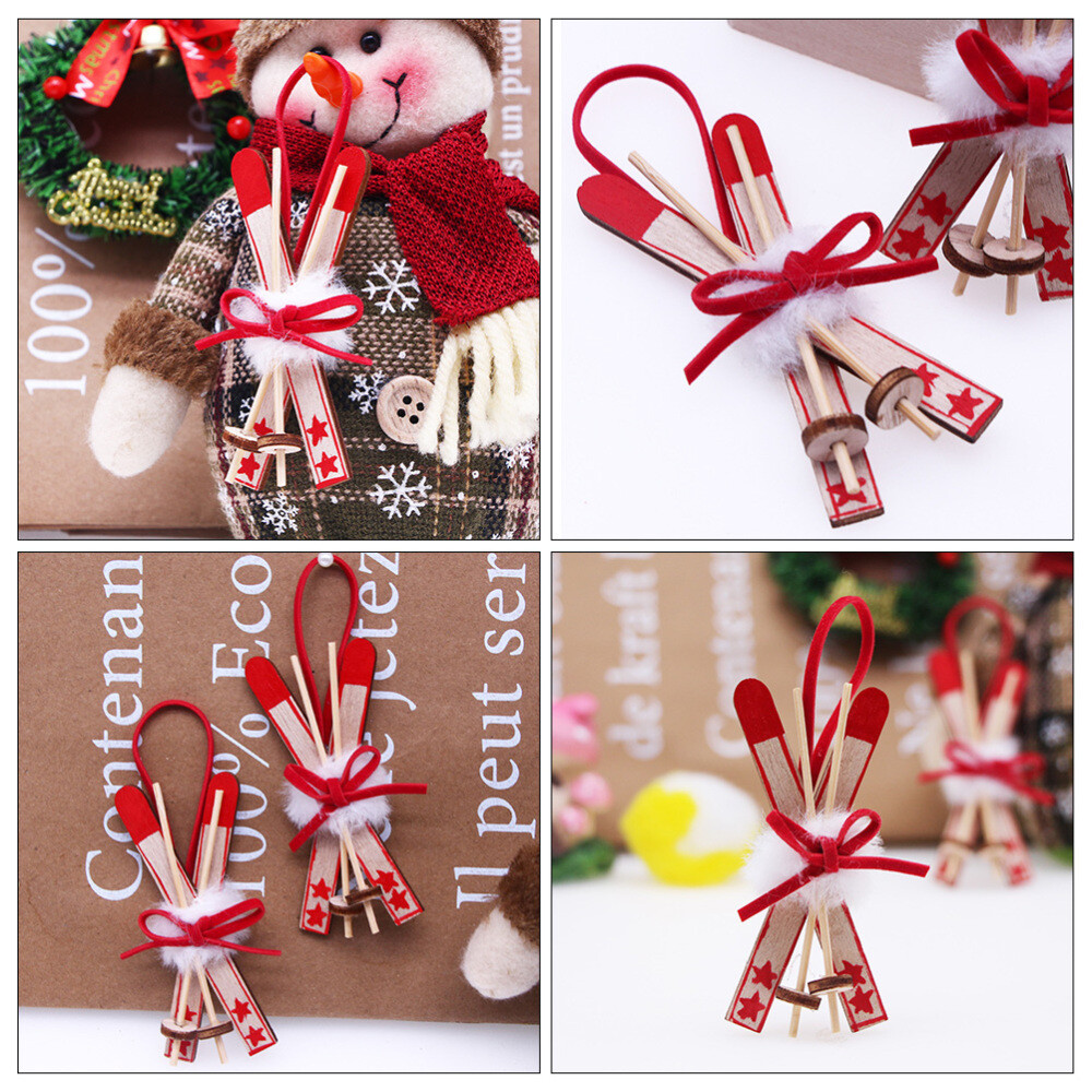 2pcs Miniature Wooden Christmas Tree Hanging Sleigh Christmas Tree Ornaments