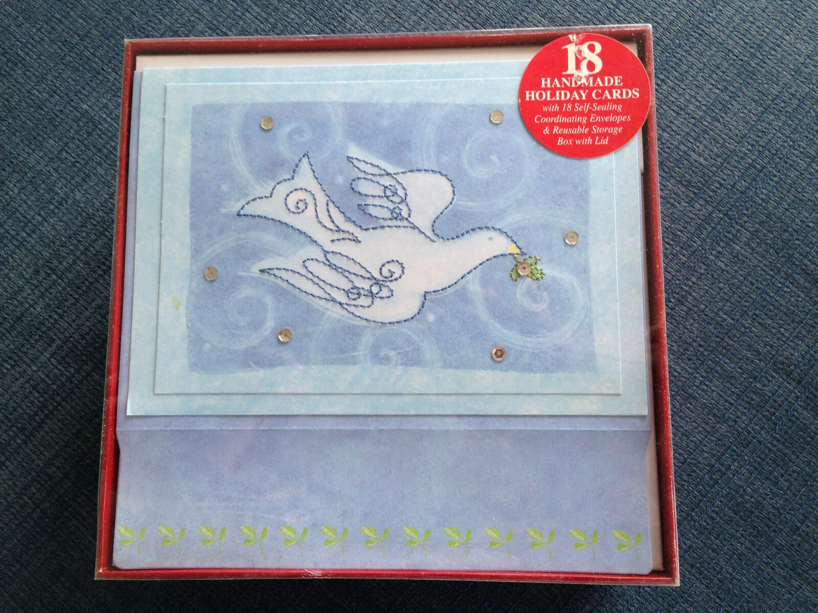 NEW 18 PAPER MAGIC Handmade DOVE Embellished Christmas Holiday Cards Blue NOS