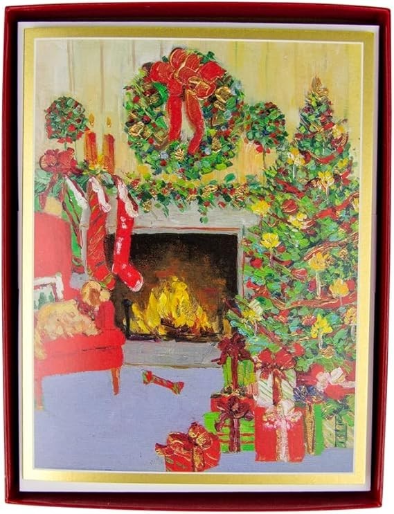 Caspari Boxed Christmas Cards, Decorated Living Room – 15 Cards (104211)