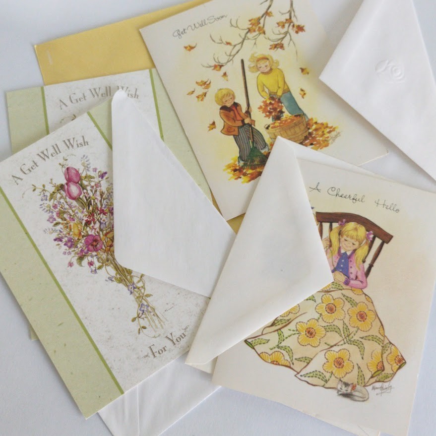 Lot of 11 Get Well Cards & Envelopes Assorted New Unused Nostalic Designs