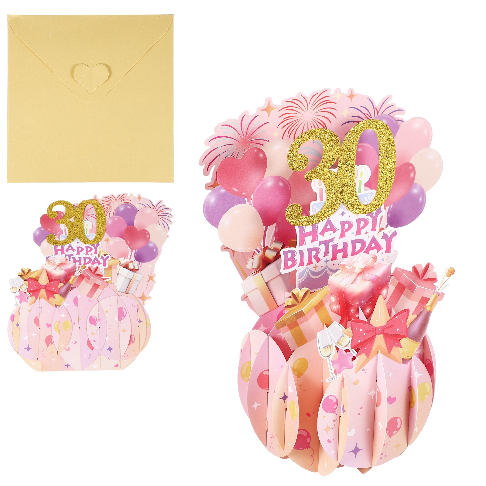 30th Birthday Card, 30 Years Old Funny Birthday Card, Style 2&Gold Pink