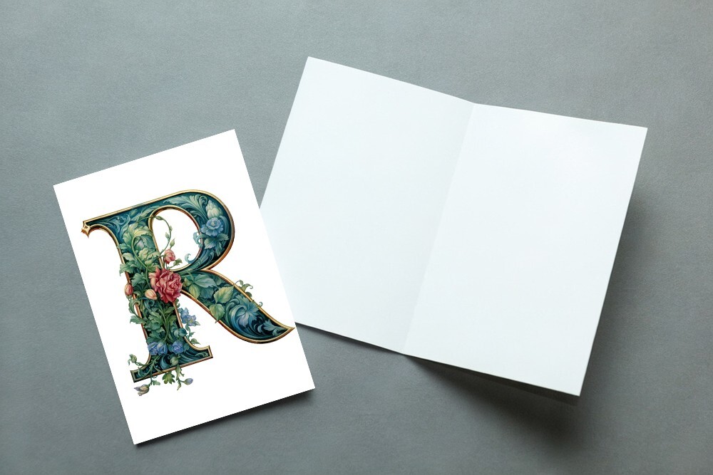 10 Initial All Occasion Blank Handmade Notecards Folded 4×6 Victorian Letters