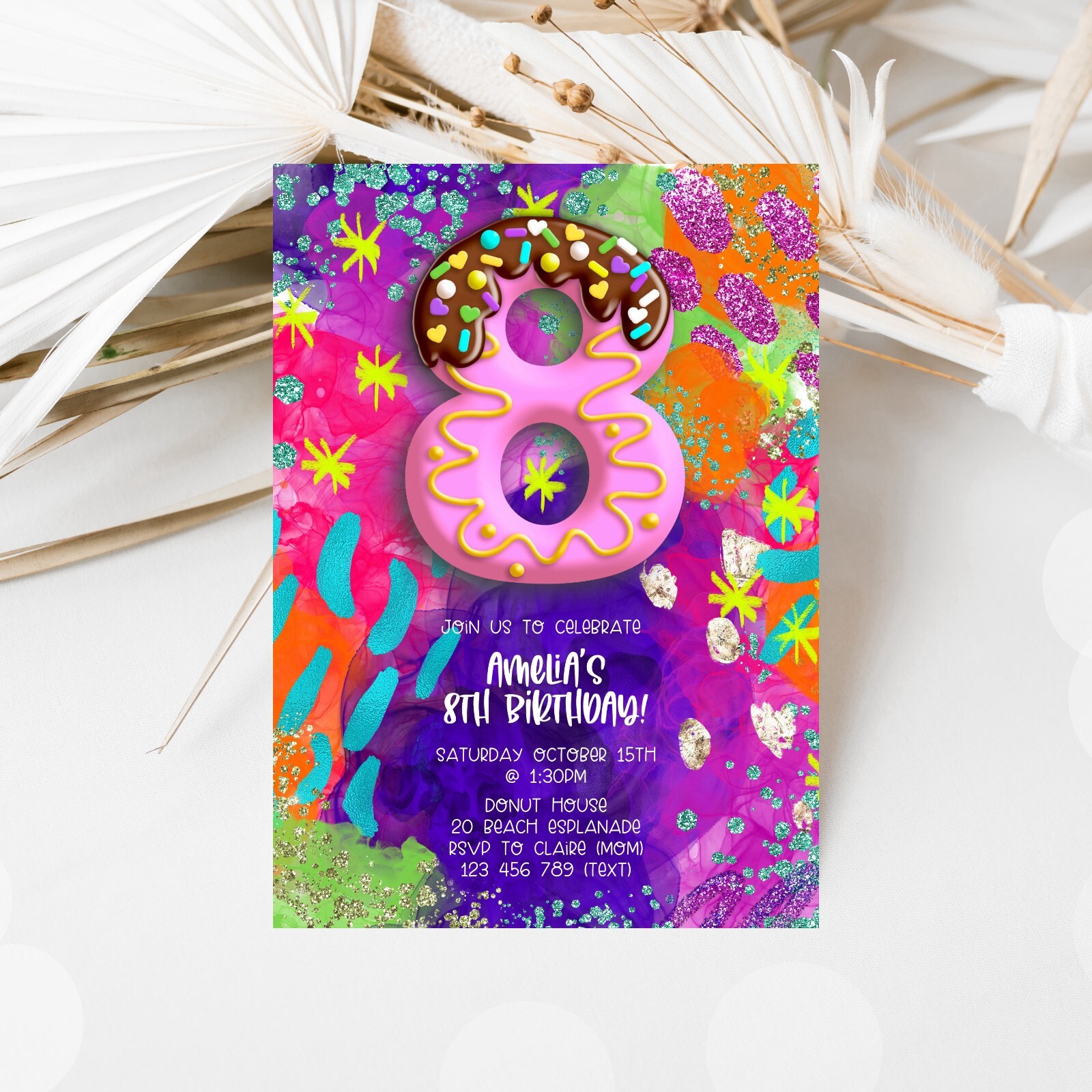 YOU PRINT, 8th Birthday Invitation, Painting Party, Donut Birthday Candy Invite