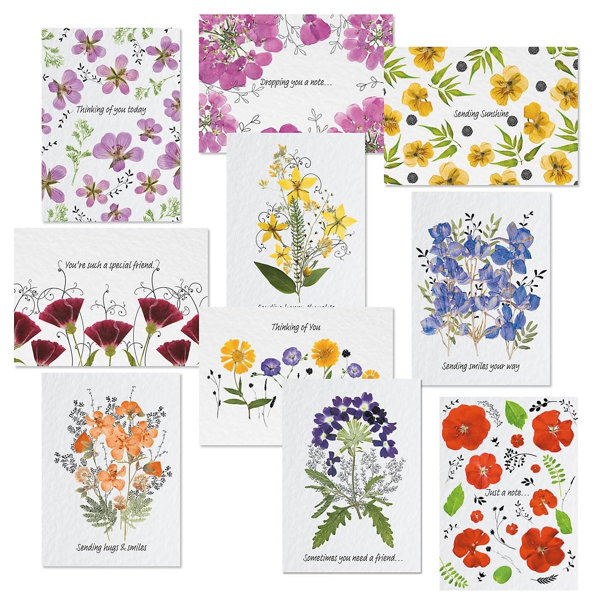 Pressed Flower Thinking of You Cards 20 Pack 5×7 Assorted Designs Includes Envel