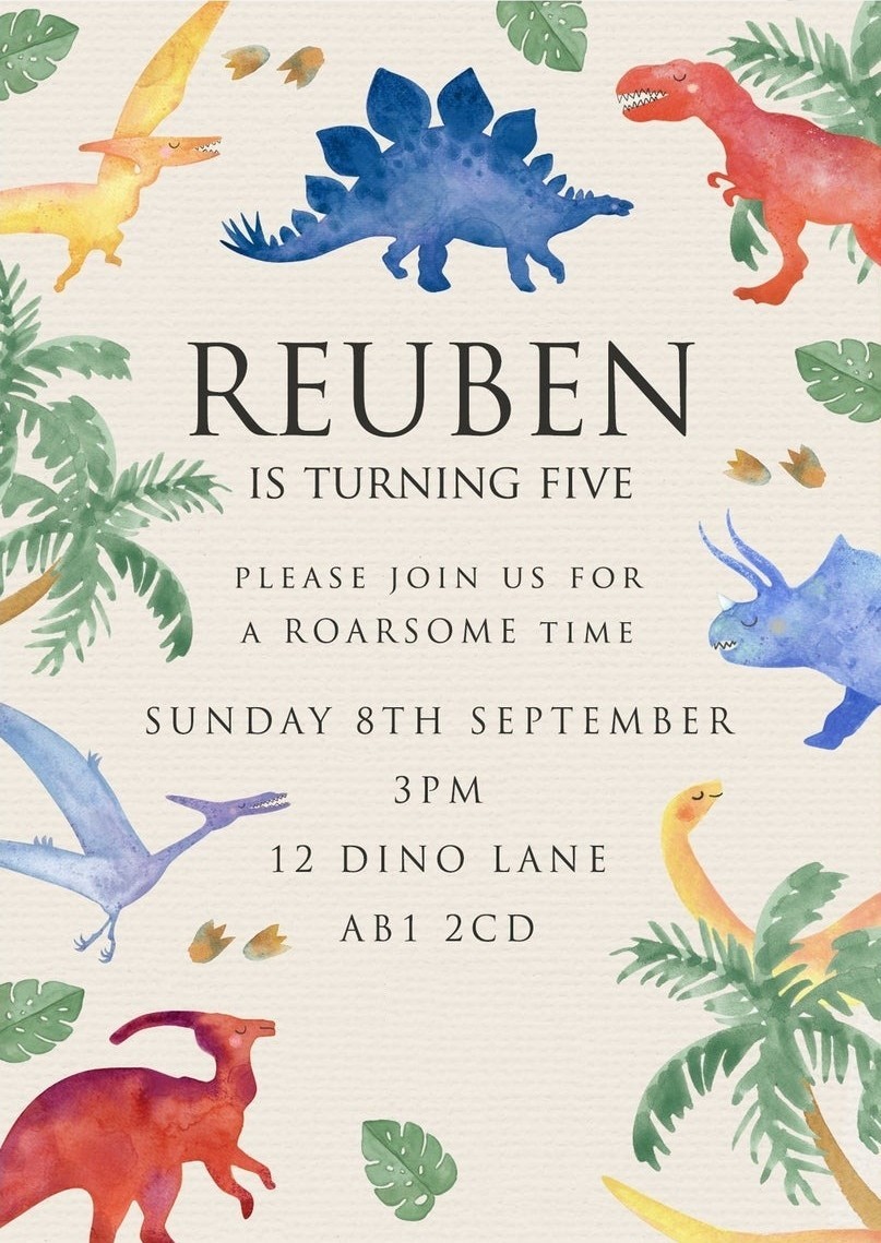 Digital Dinosaur Dino Birthday Party Invitation Personalized Texts 4