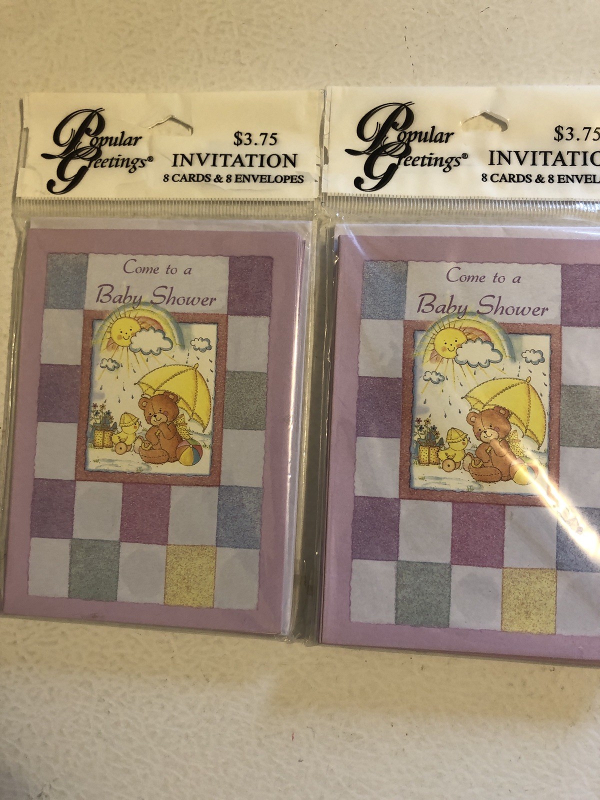 Teddy Bear Baby Announcement Invitations 2 Pack + Envelopes POPULAR GREETINGS