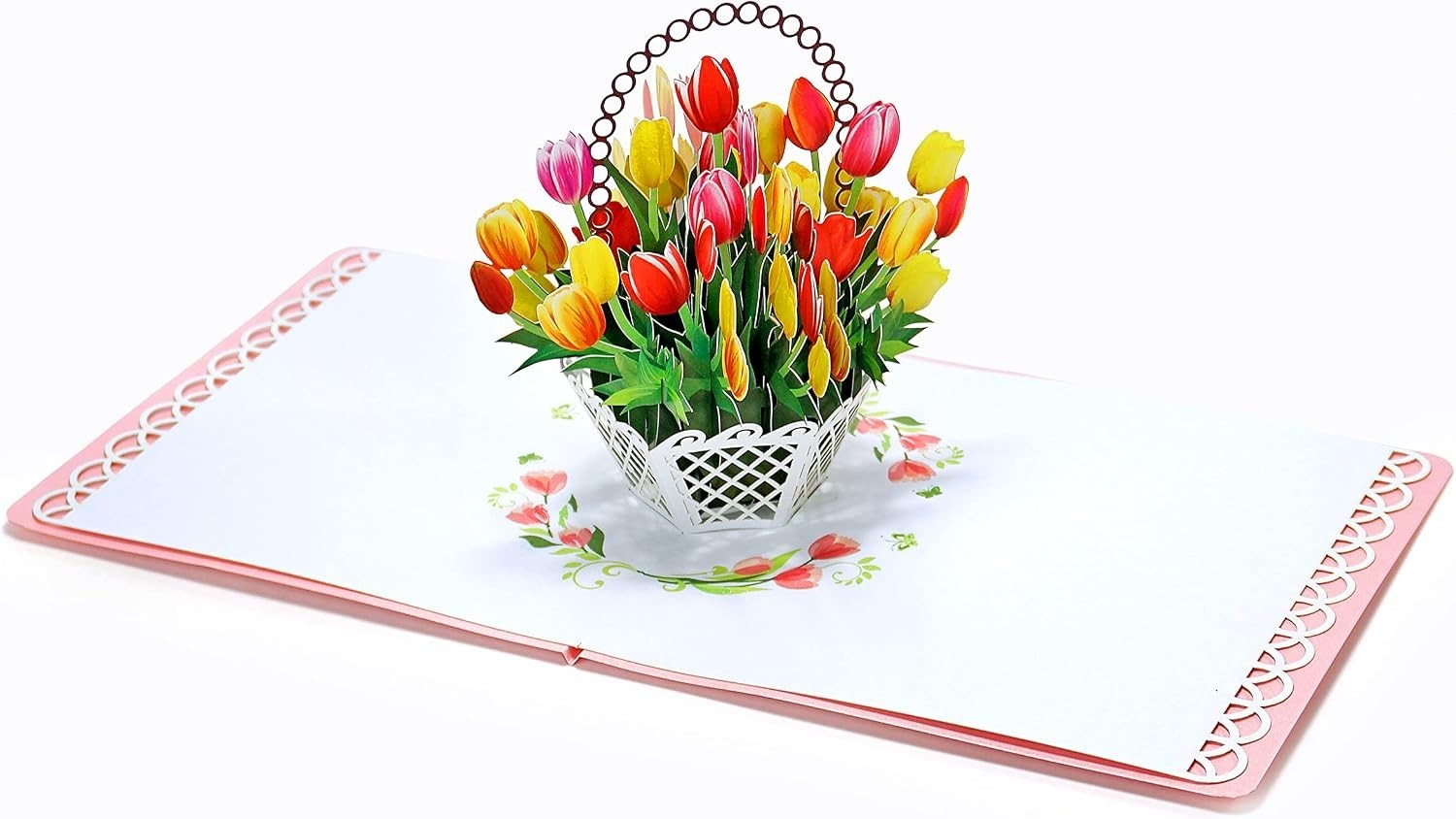 Traditional 6x6in Mother’s Day Card with 3D Tulip Basket – Eco-Friendly Elegance
