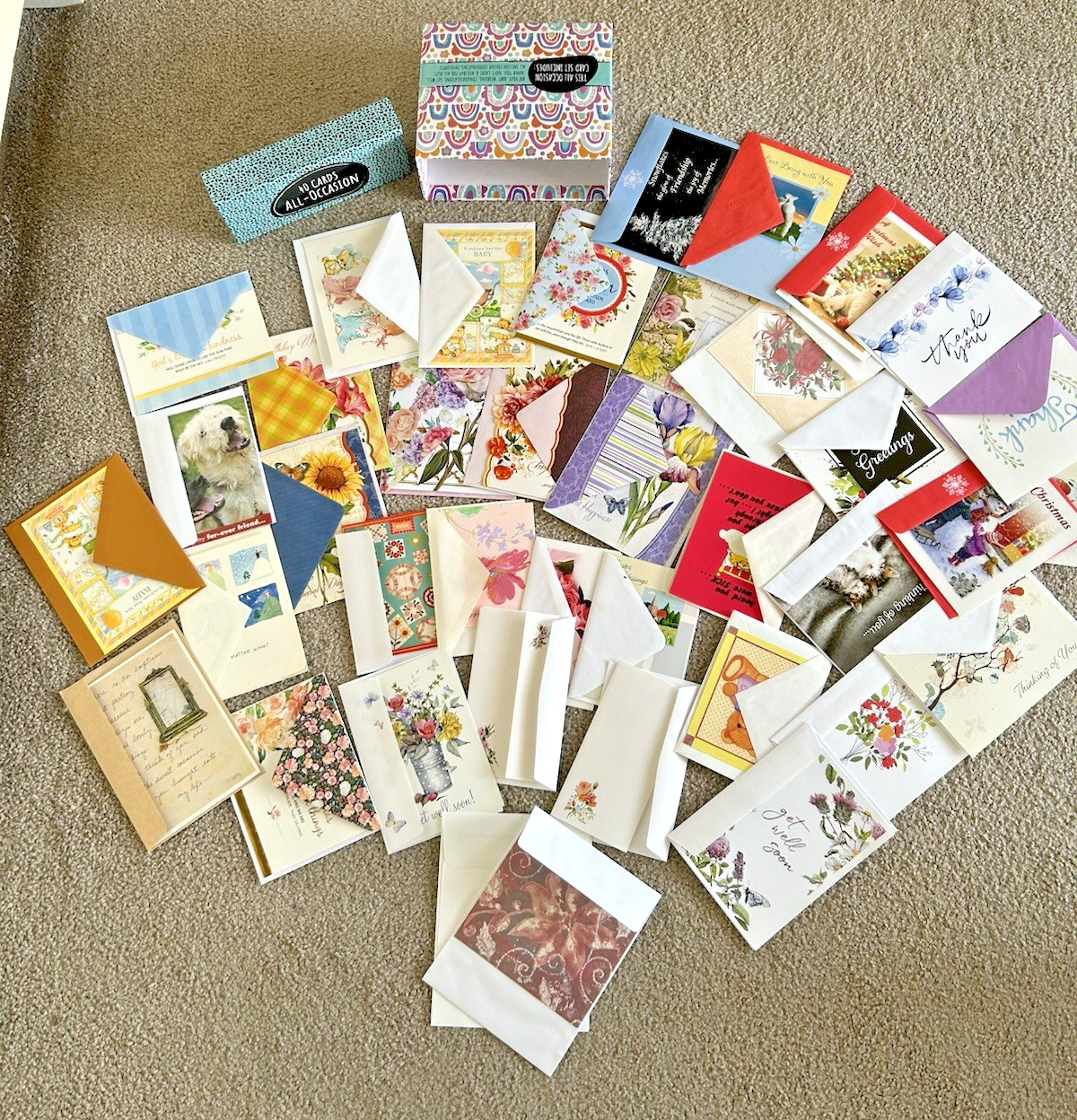 40 All Occasion Greeting Cards with Matching Envelopes Blank New Mixed Box Lot