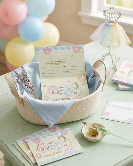 Pastel Patchwork & Buttons Baby Shower Invitations – Set of 6