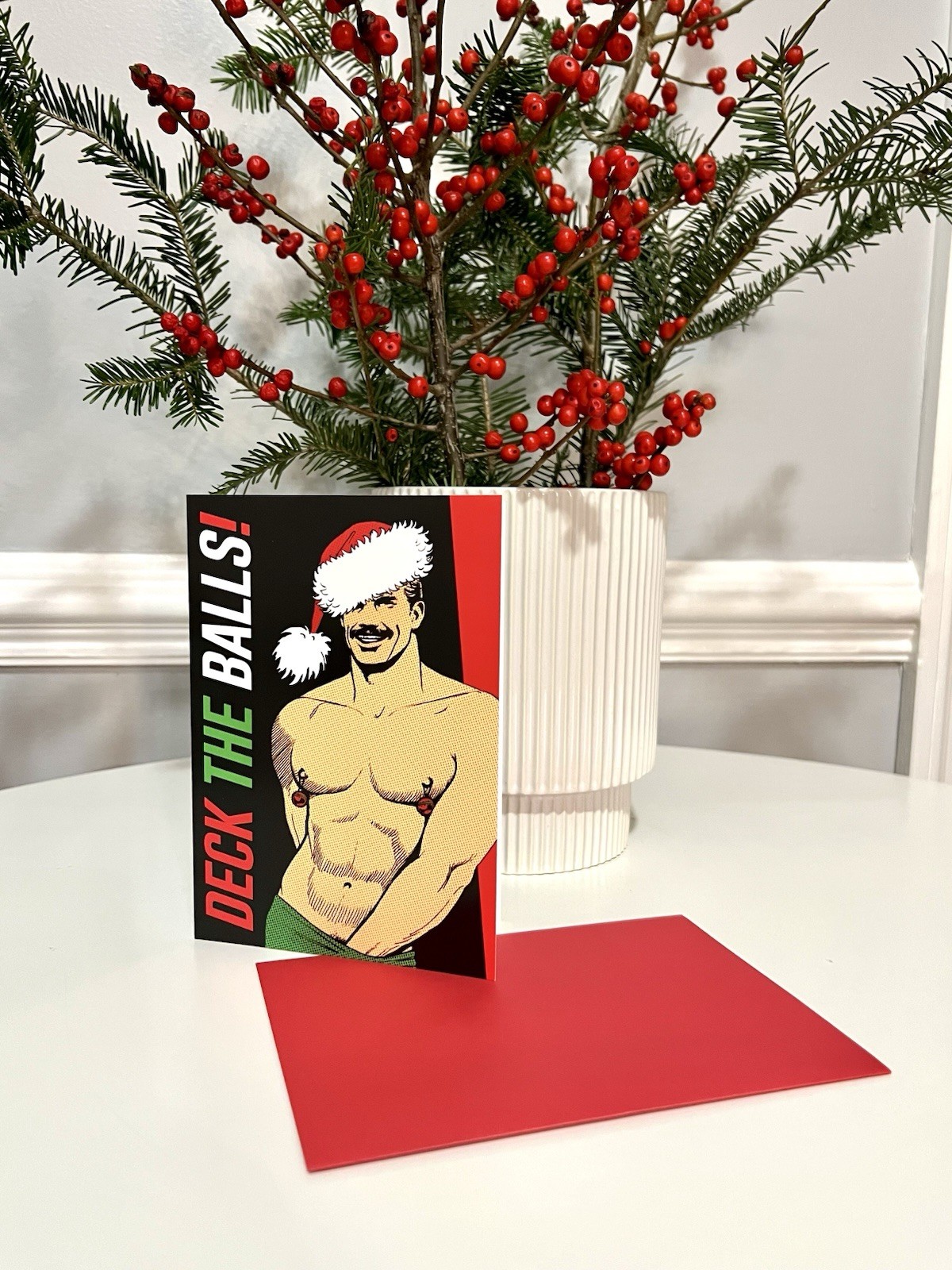 TOM OF FINLAND Christmas Greeting Card – Deck the Balls – Collectible – 5×7 in