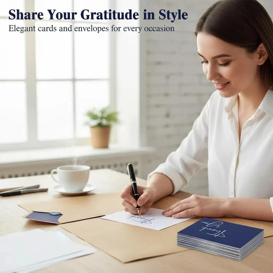100 Pack Thank You Cards with Envelopes Bulk Set & Stickers – 4X6 Inch Blank Tha