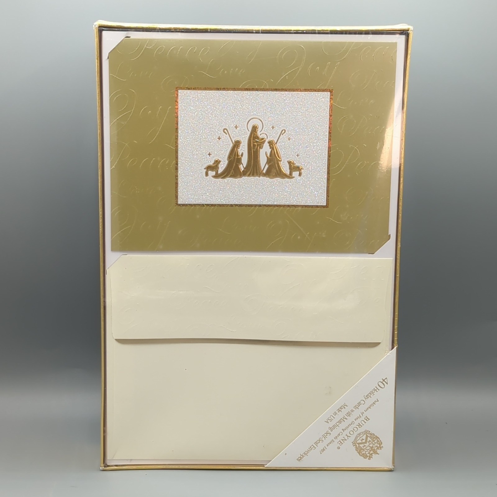 Burgoyne Holiday Christmas Cards Sealed Box Of 40 w/ Envelopes Nativity Golden
