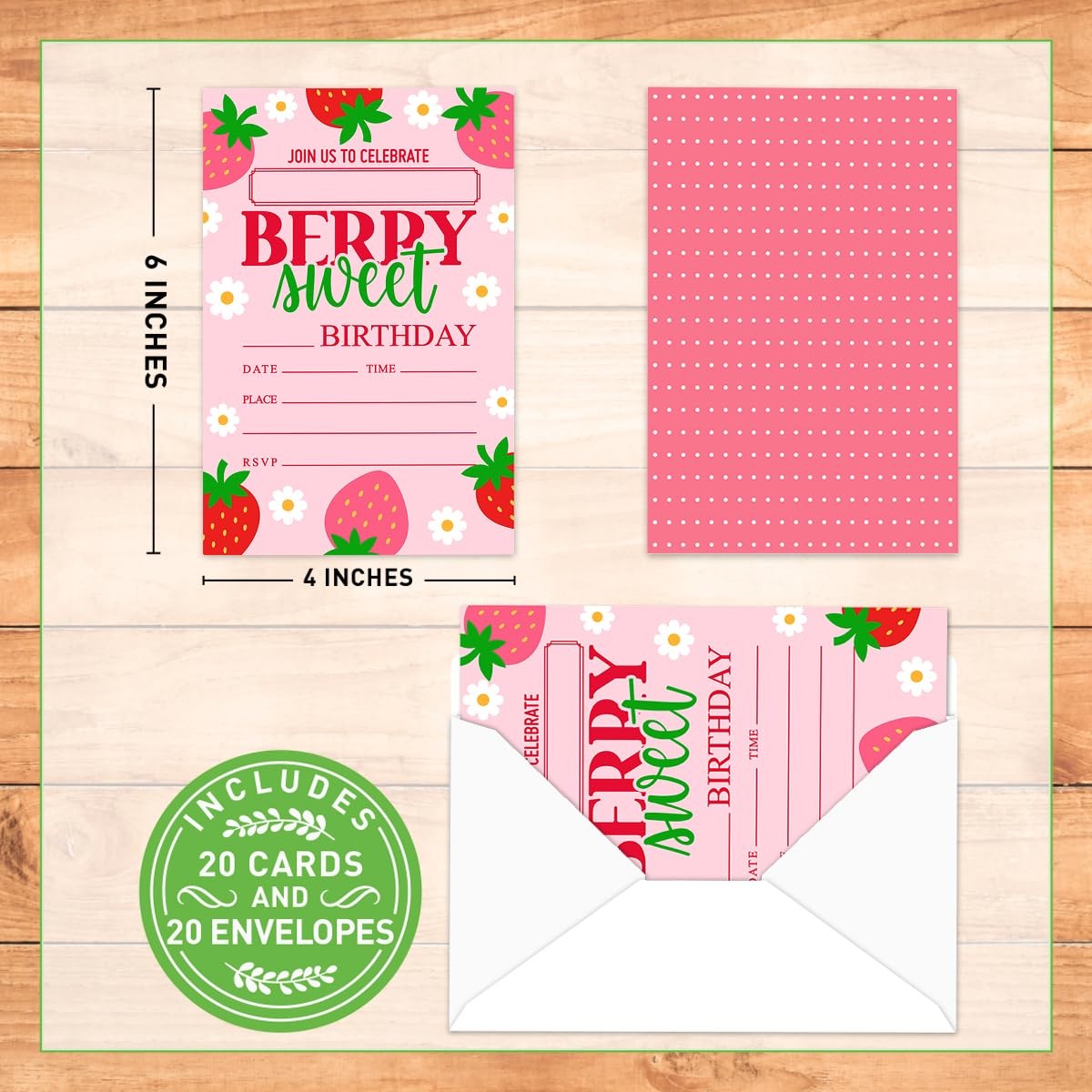 20 PCS Berry Sweet Birthday Party Invitation Cards With Envelopes Girls