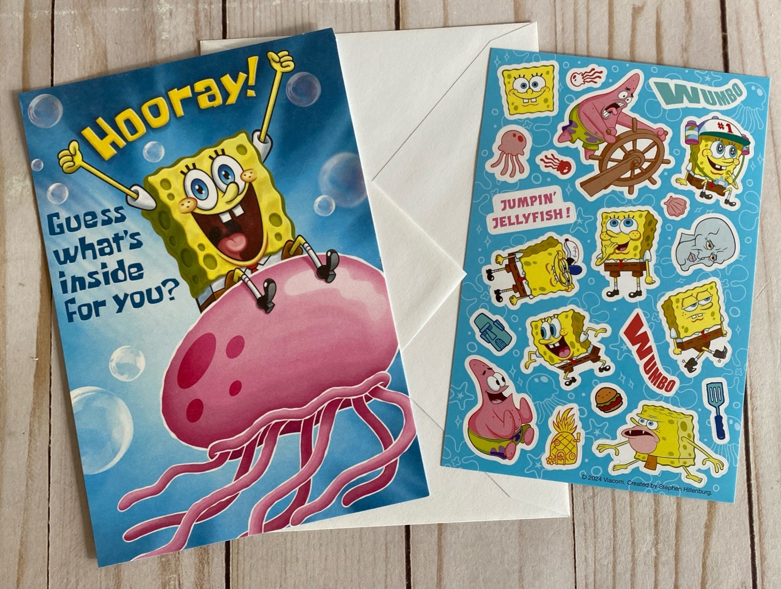 Sponge Bob SquarePants Jellyfish Wishes Happy Birthday Color Card + Stickers New