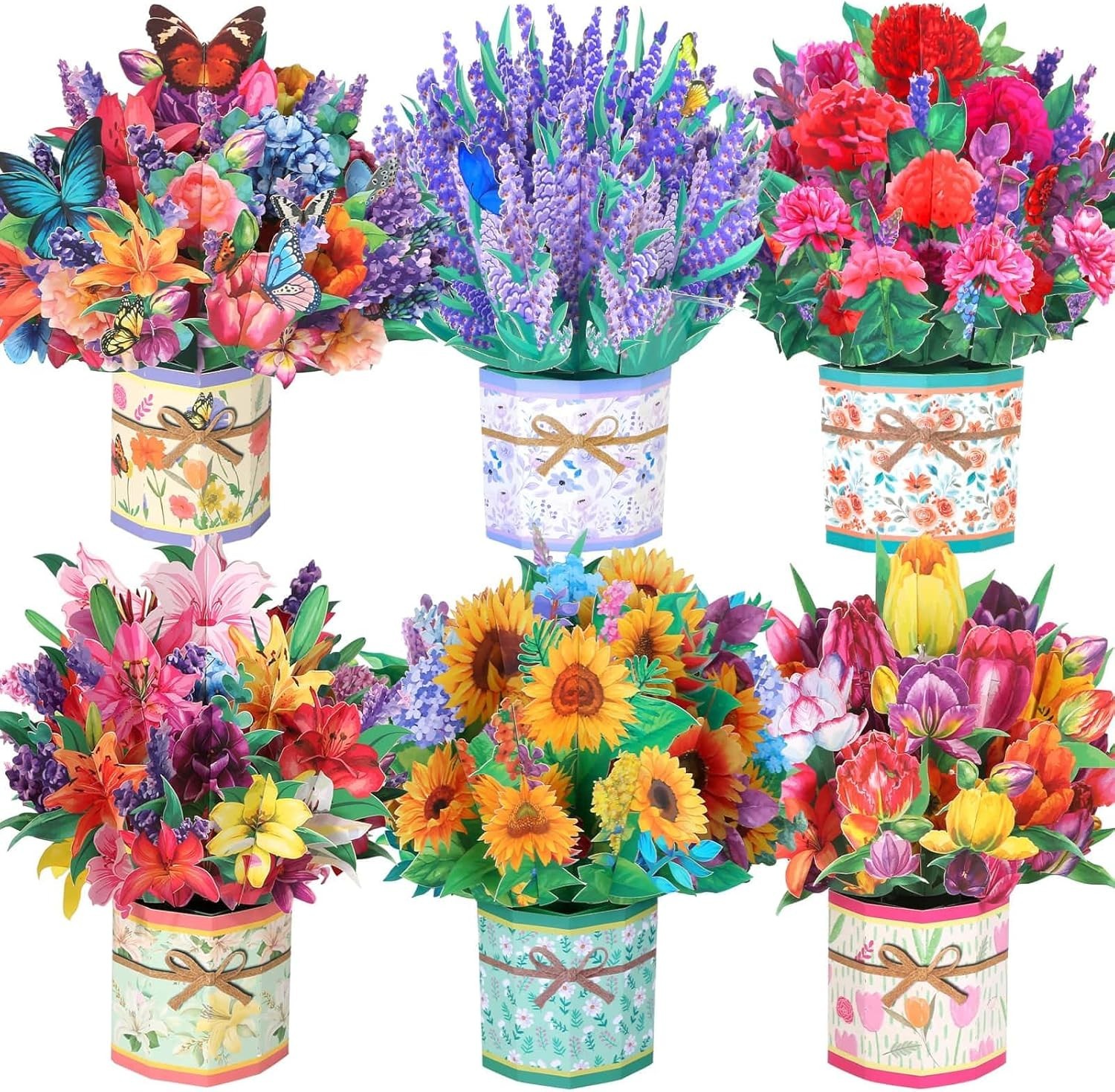 Colorful 3D Flower Bouquet Greeting Cards 6 Pack