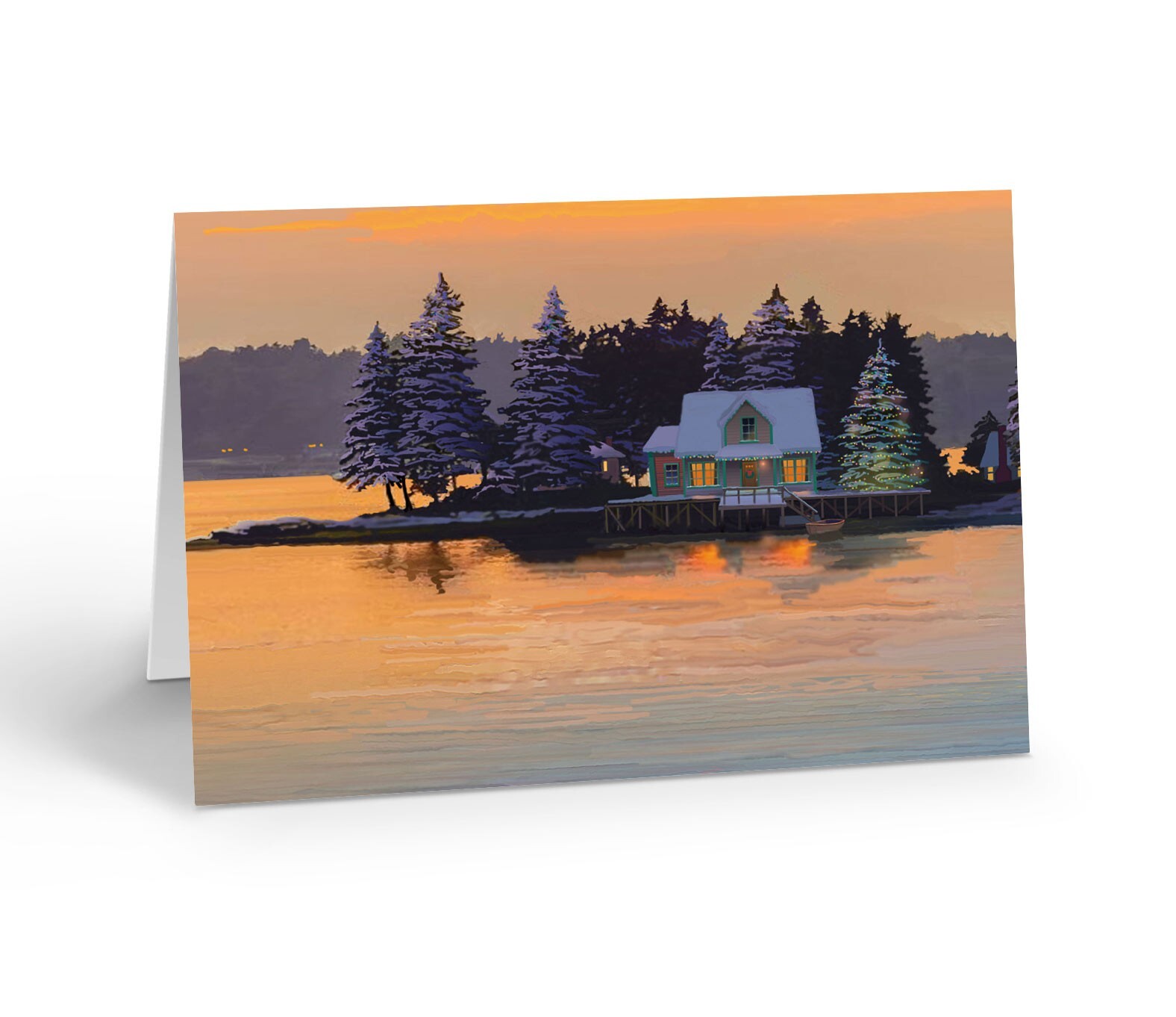 Forest Sunset Santa – 18 Christmas Cards & Envelopes – Flying Sleigh