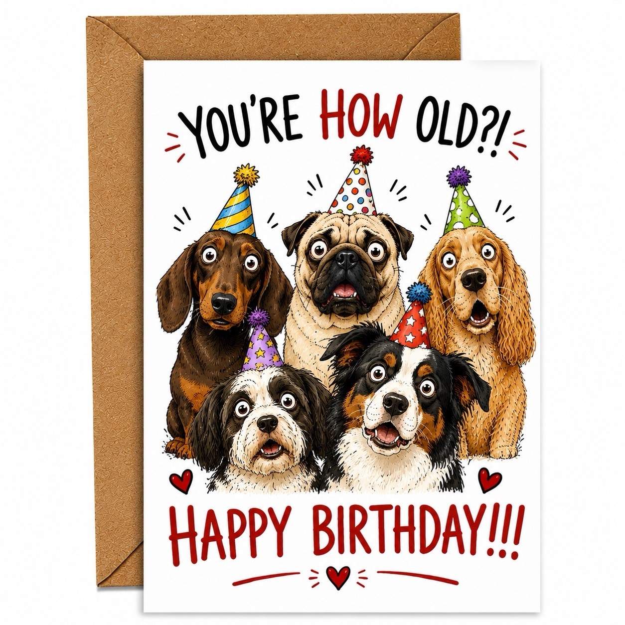 Funny Birthday card / Greeting Card Blank Inside w/ Envelope/ Dogs Birthday Card