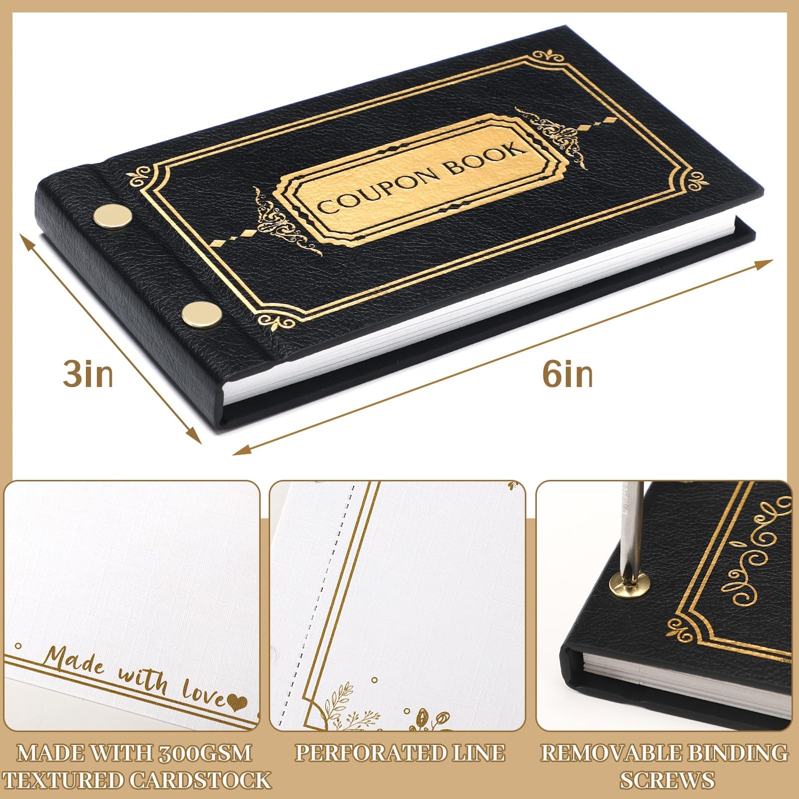 Classic Leather Blank Coupon Book 30 DIY Coupons, Valentines Day Gifts for Hi…
