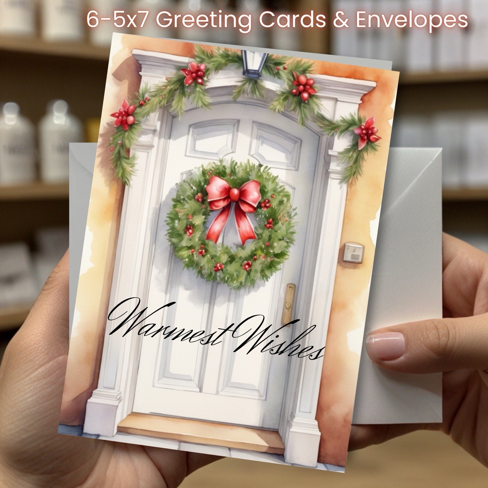 Christmas Greeting Cards w/ Envelope – Set of 6 -5×7 Cards & Envelopes L#076