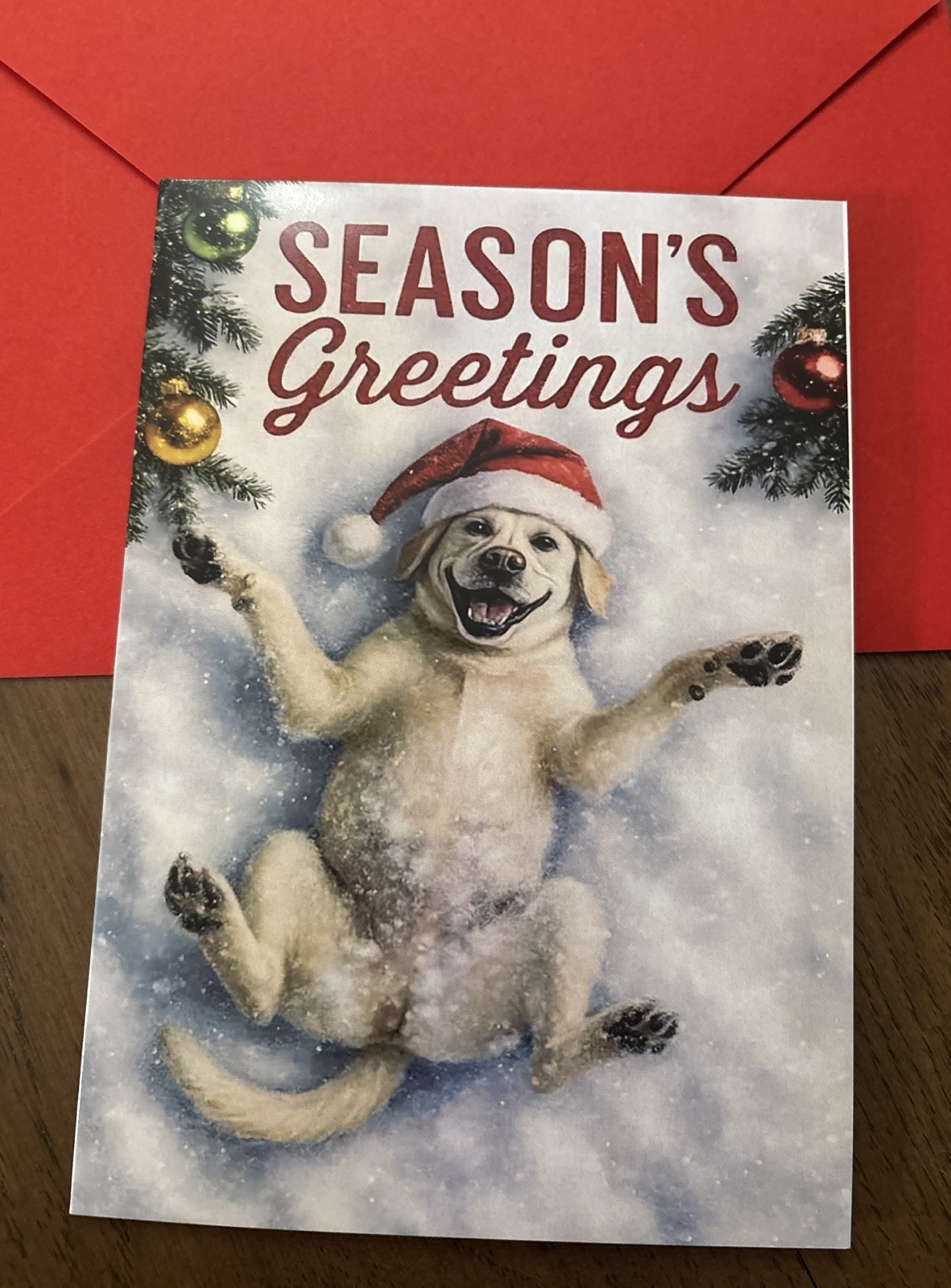 Funny Christmas Golden Retriever Santa Dog 4.6×6.6” Blank Inside Greeting Card