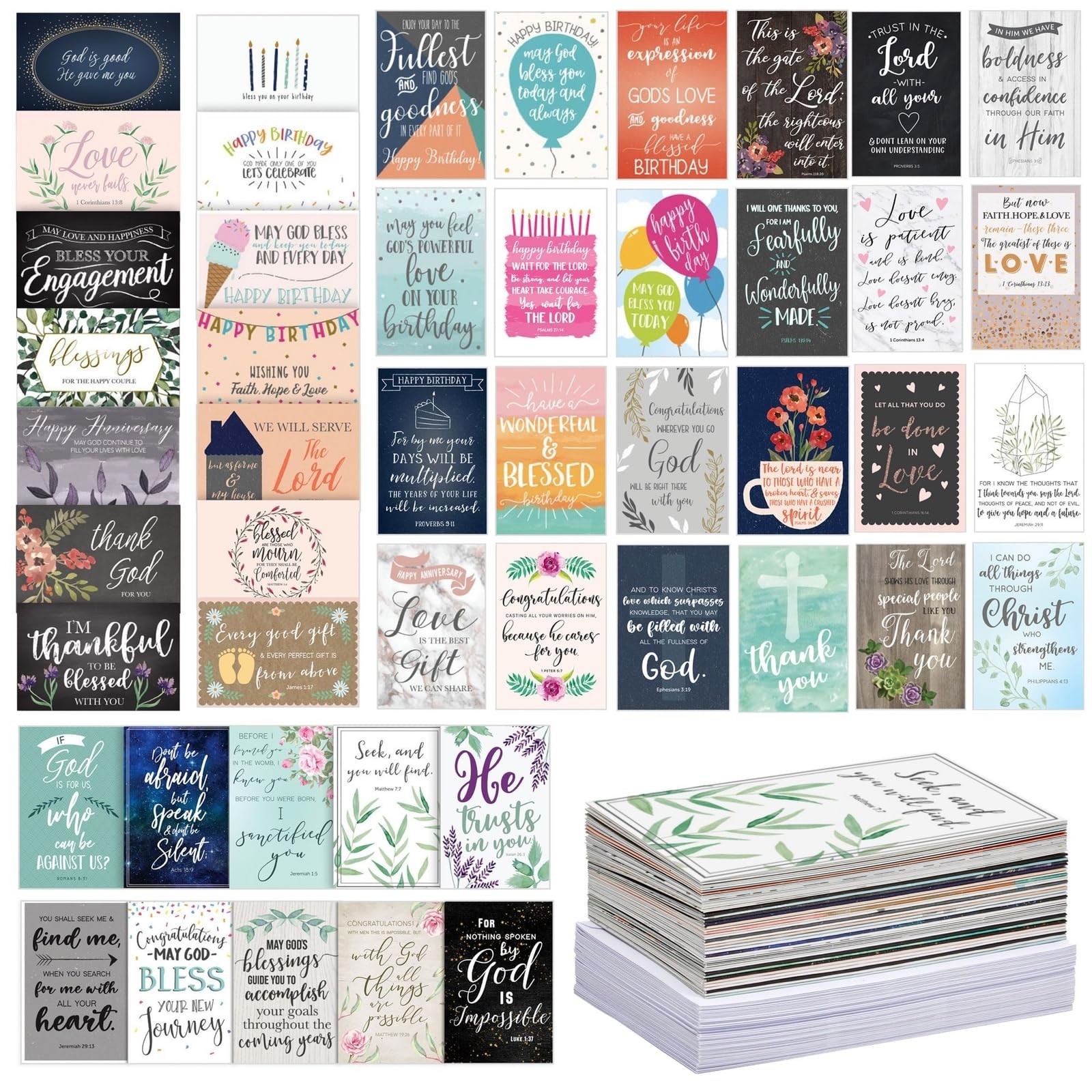 48 Pack Religious All Occasion Greeting Cards Assortment with Envelopes Blan