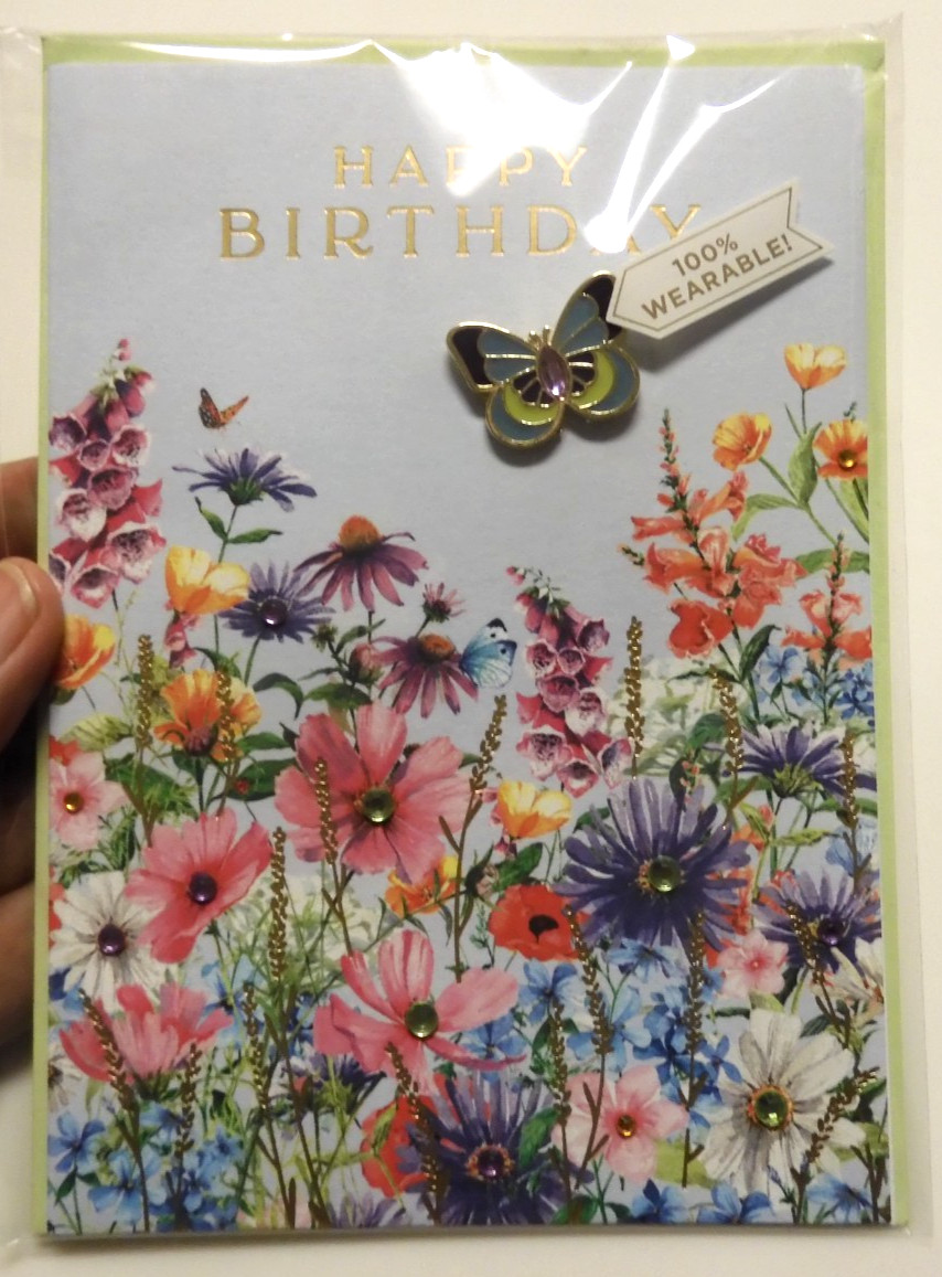 1 Papyrus Card High Quality Happy Birthday Garden of Flower Wearable Butterfly