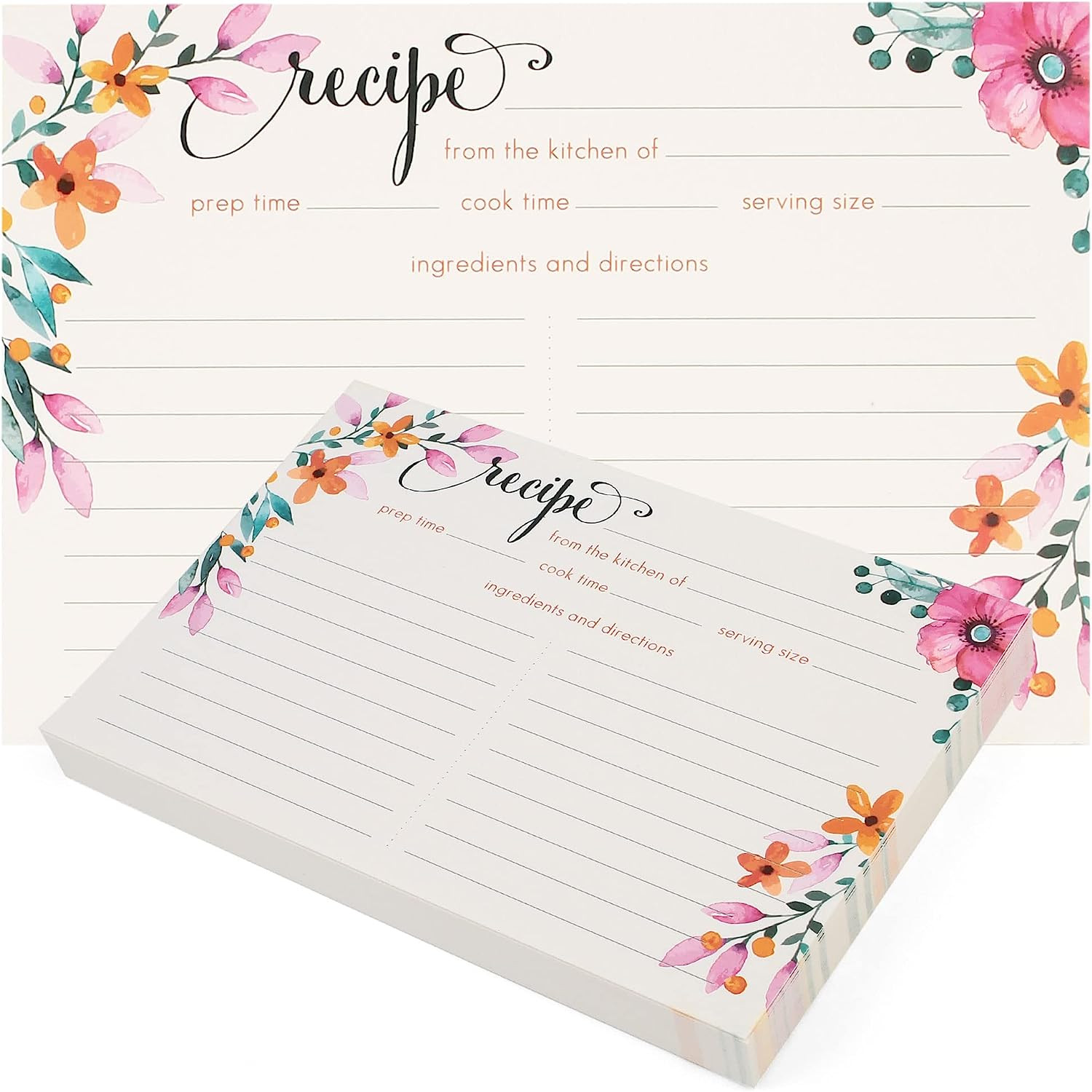 Recipe Cards 4×6 Inch 60 Count Double Sided Blank Recipe Index Cards Floral