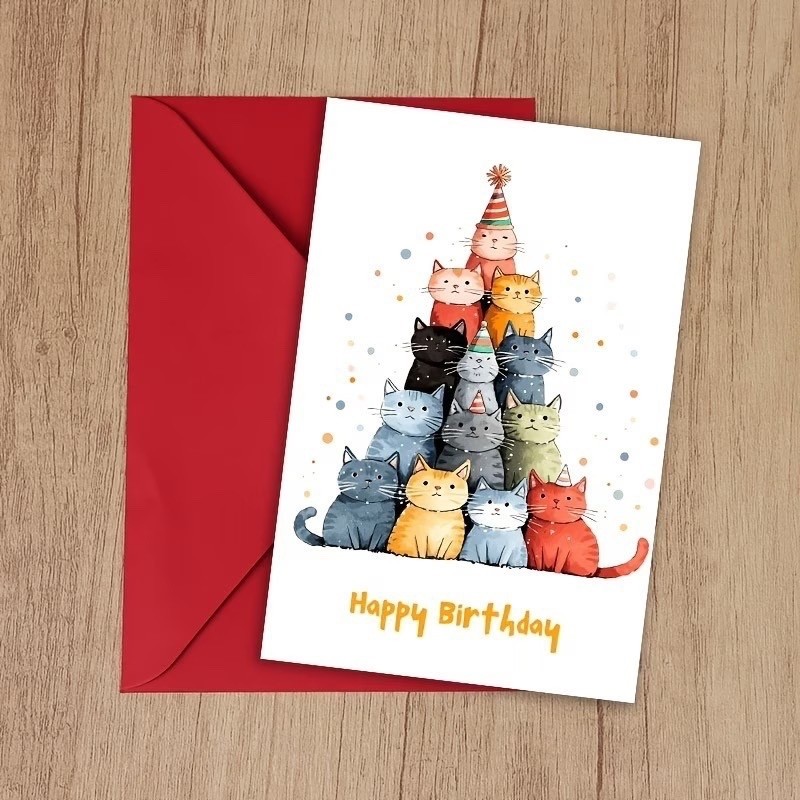 CAT LOVERS HAPPY BIRTHDAY -BLANK CARD & ENVELOPE