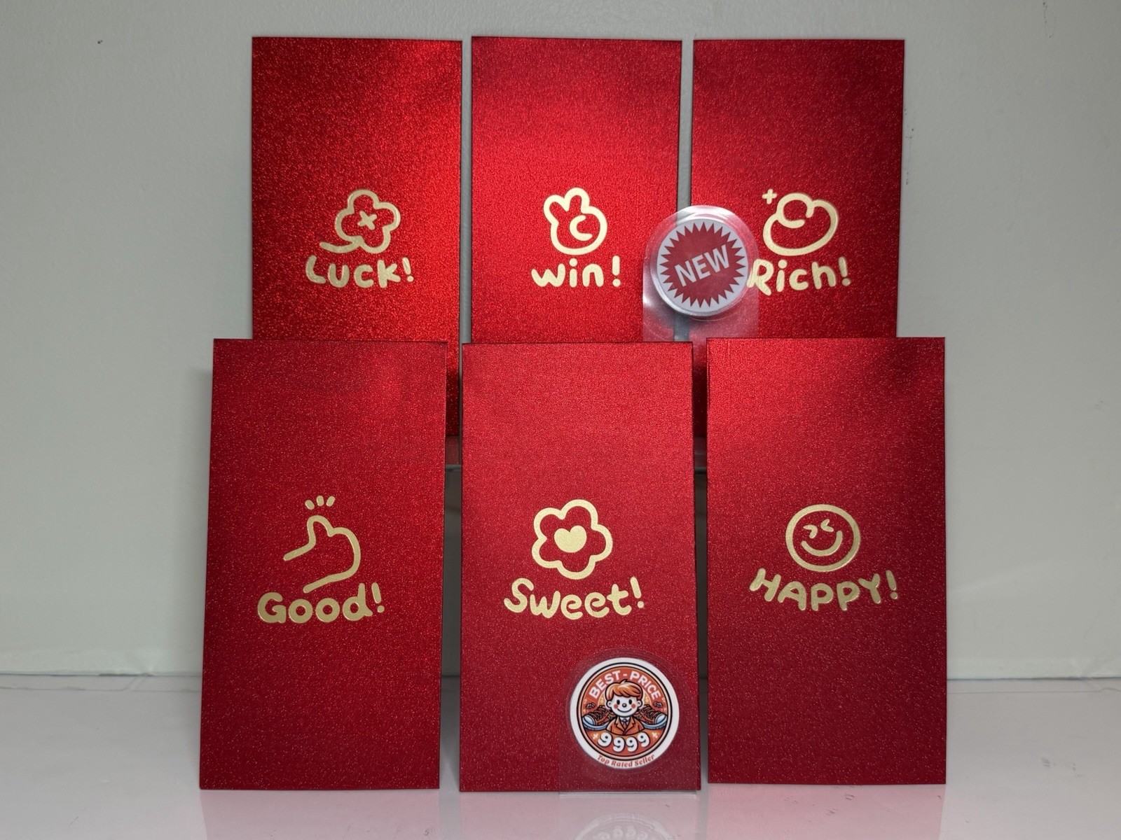 6Pcs Gold Cute Blessing Glitter Red Envelopes Lunar New Year Lucky Money – New
