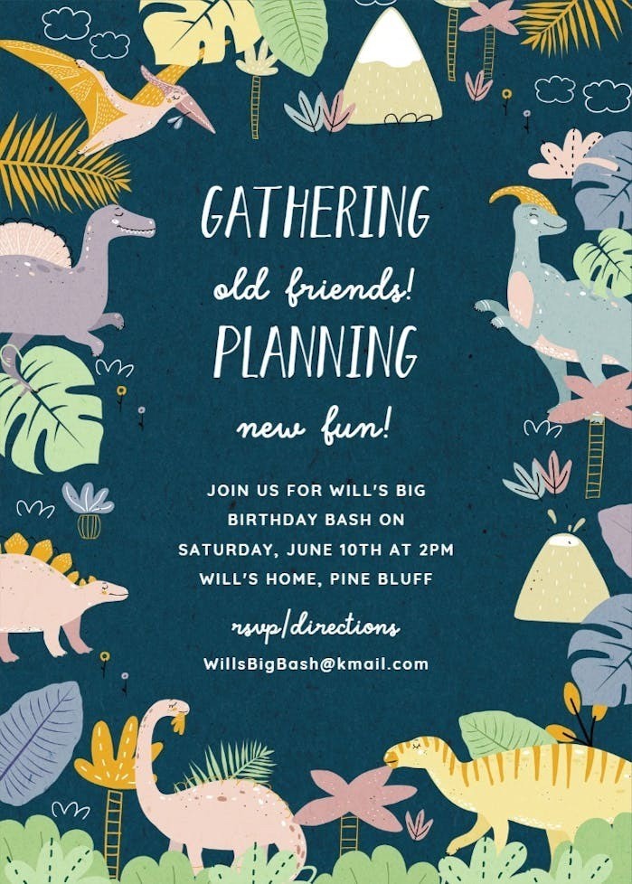 Digital Dinosaur Dino Birthday Party Invitation Personalized Texts 4