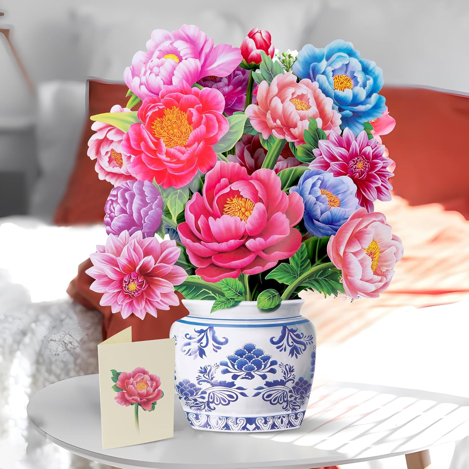Pop up Flower Card, 3D Paper Flowers Bouquet – 14″ Peony, Birthday, Mother’S Day