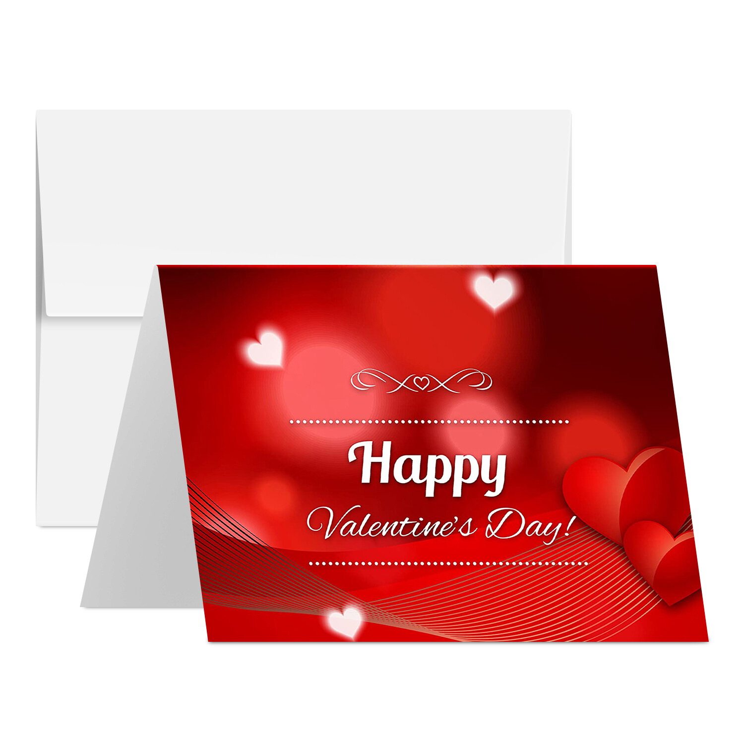 Happy Valentine’s Day Love Hearts Greeting Cards and Envelopes, A2 Size, 25 Qty