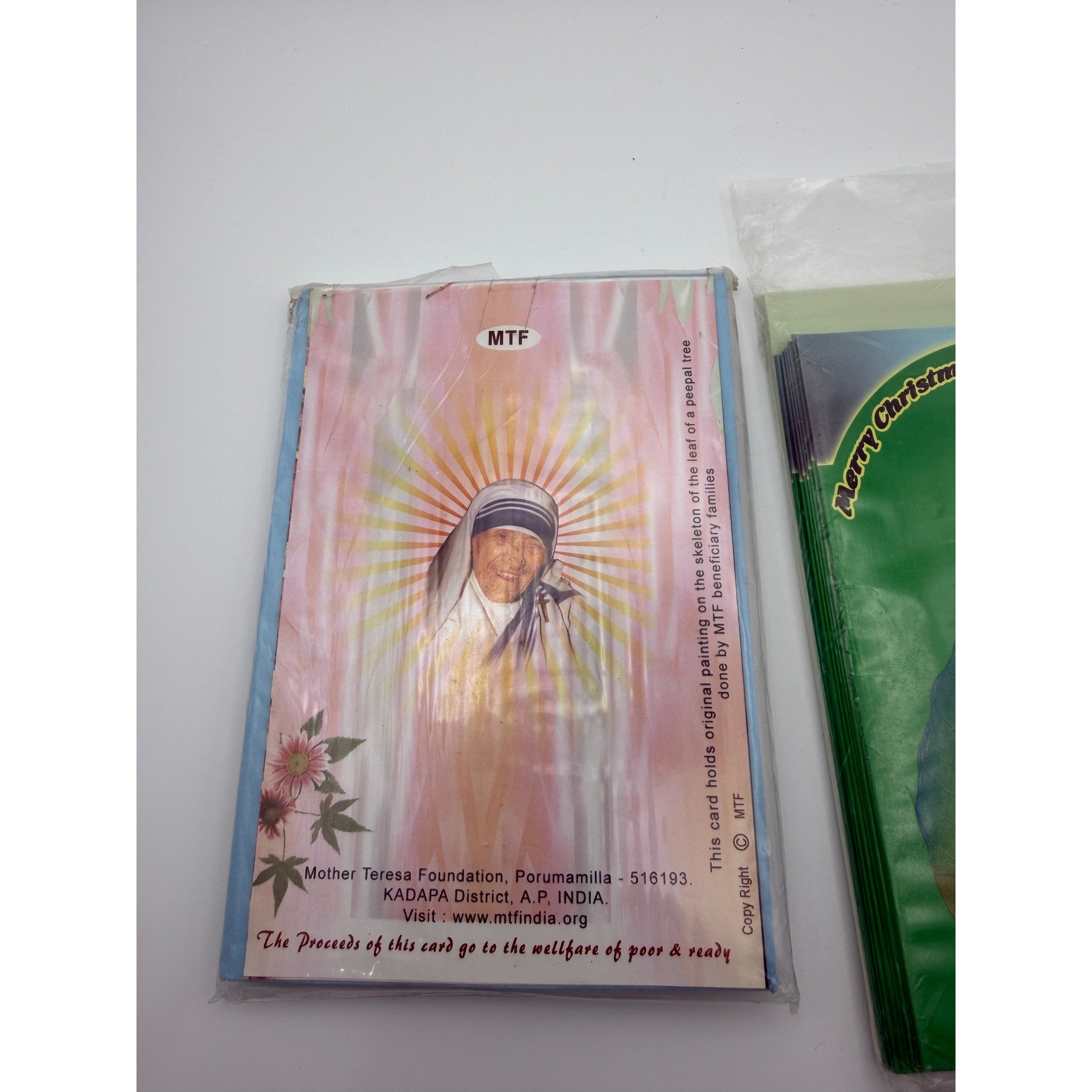Mother Teresa Foundation Peepal Leaf Christmas Cards Set of 2 10 packs India