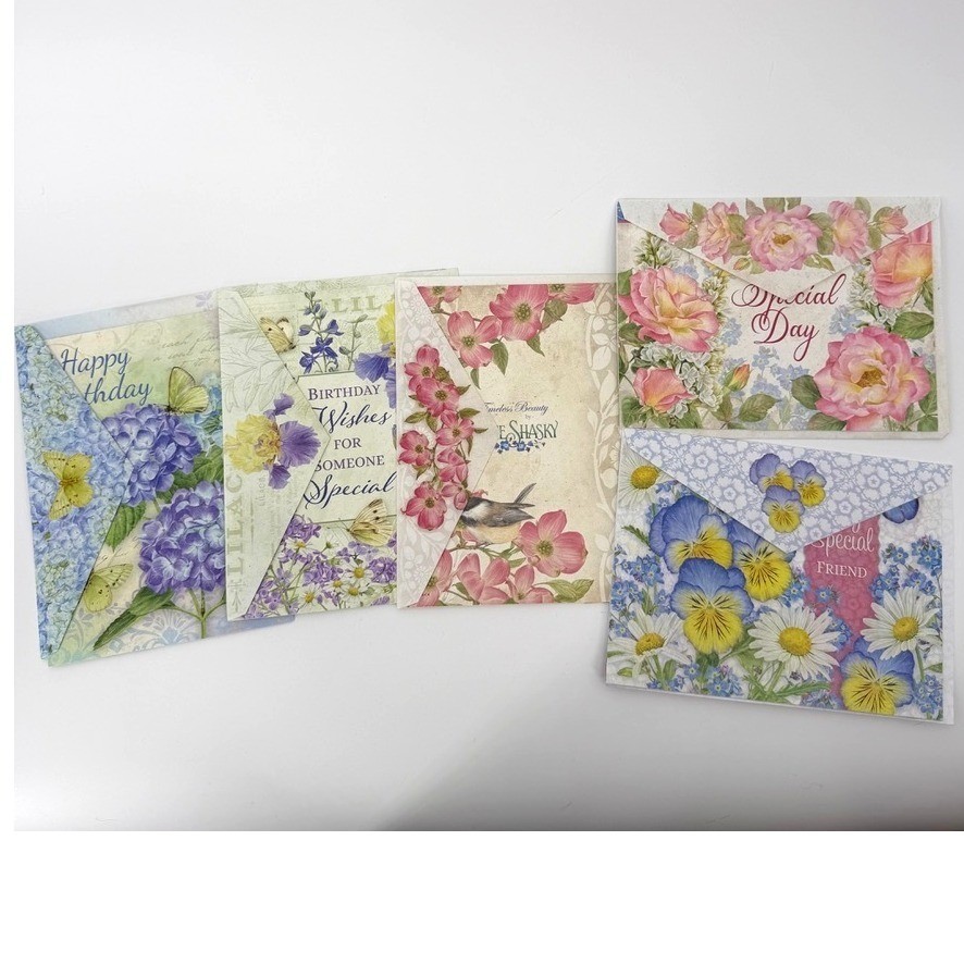 Jane Shasky Floral Greeting Cards LOT of 5 Botanical Butterfly Designs Whimsical