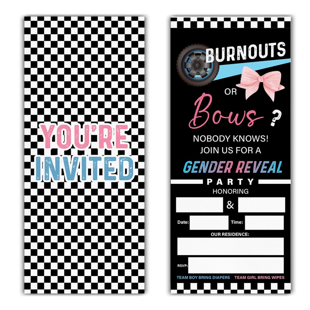 20 Pcs Burnouts or Bows Gender Reveal Ticket Invitations, Neutral, Envelopes