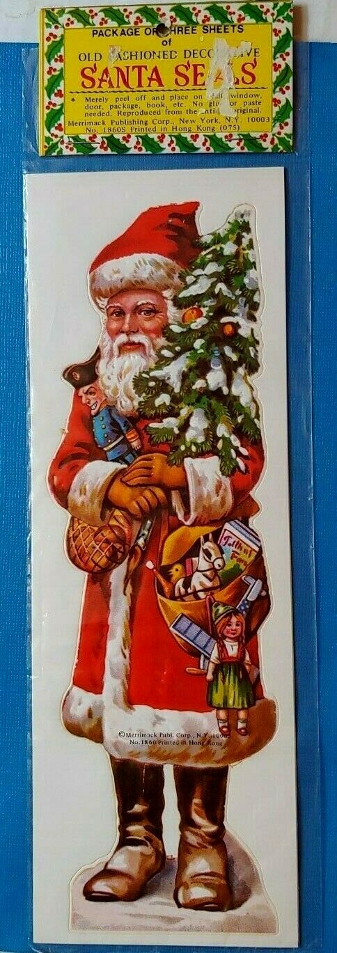 Vtg Merrimack Large Santa Seals 3 Sheets Sealed Pkg. Hong Kong